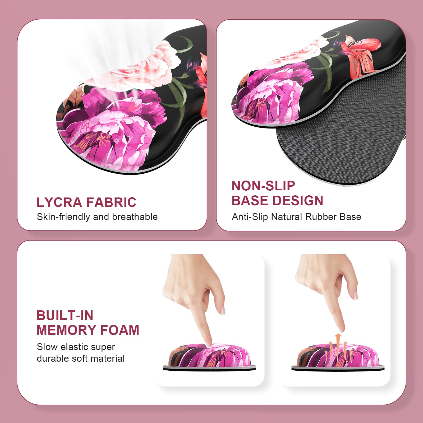 iLeadon Mouse Pad Set - Large Desk Mat with Wrist Support, Non-Slip Base & Stitched Edge | Ergonomic Keyboard & Mouse Pad Combo with Coaster | Perfect for Office Work, Gaming & Home Computer Use | Peony Flower Design