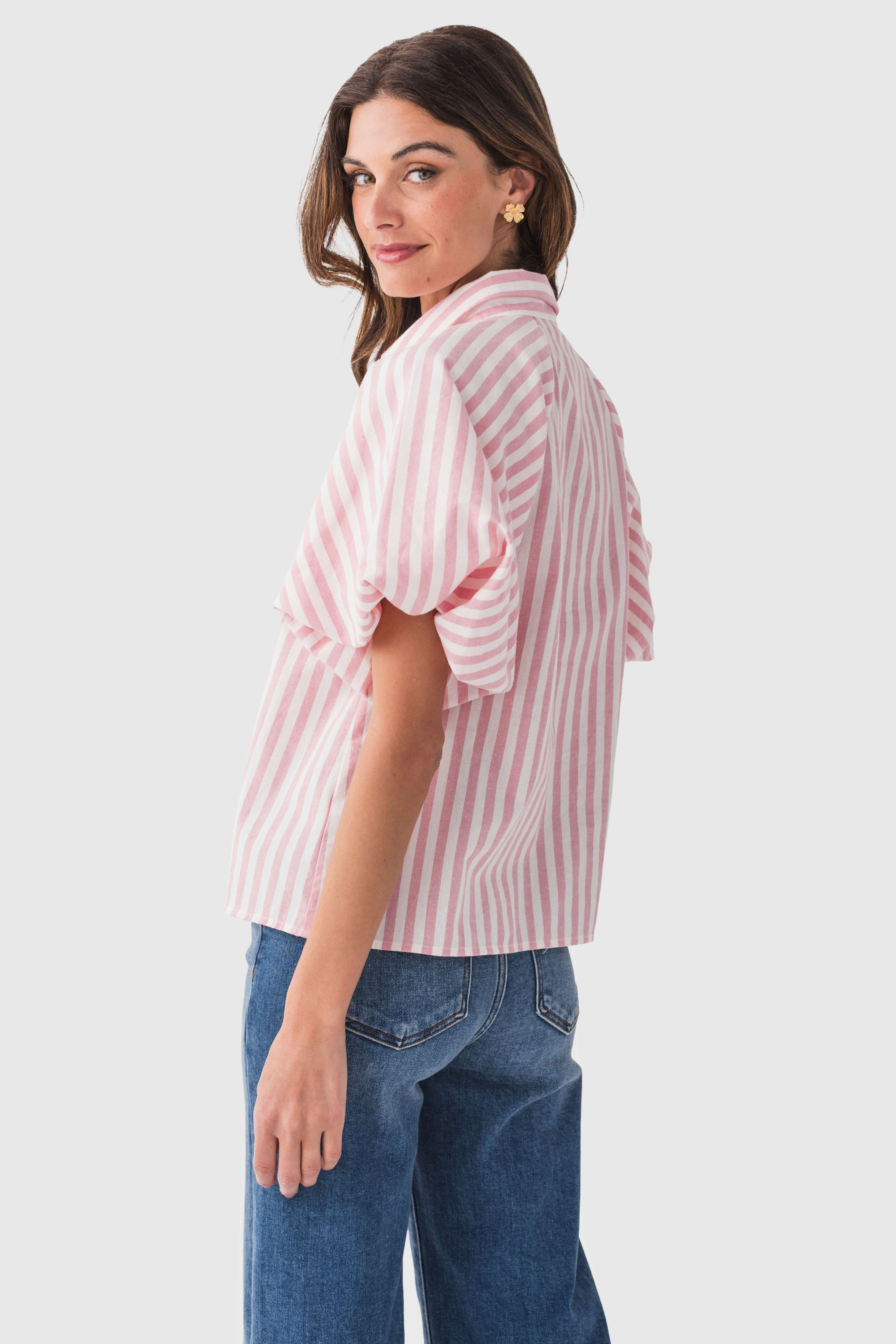Bibi Stripe Raglan Puff Sleeve Top for Women - Trendy Striped Blouse with Puff Sleeves & Raglan Design - Perfect for Casual Outfits, Date Nights & Office Wear