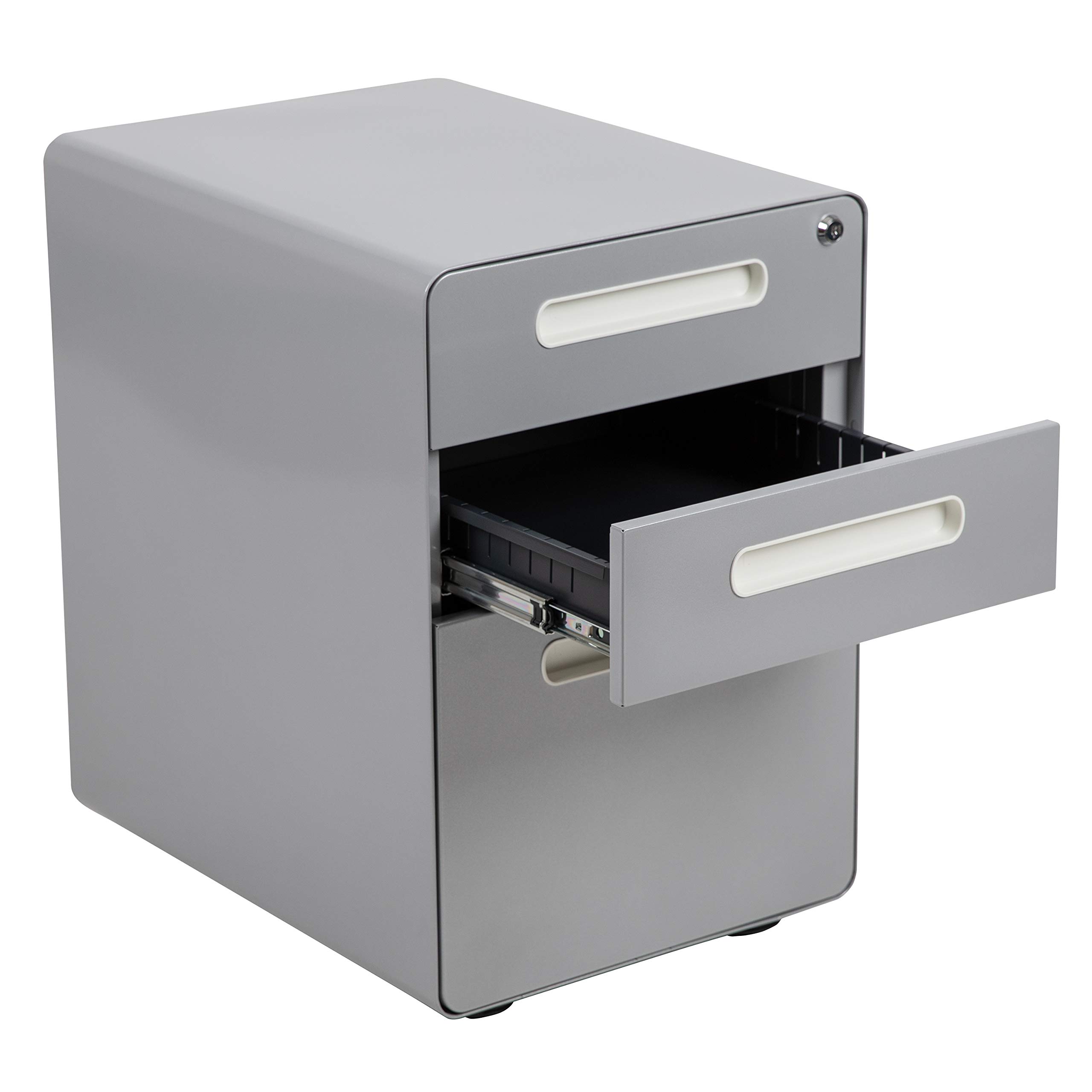EMMA + OLIVER 3-Drawer Mobile Locking File Cabinet - Ergonomic Office Storage Organizer with Wheels, Gray - Perfect for Home Office, Classroom & Small Business Document Organization