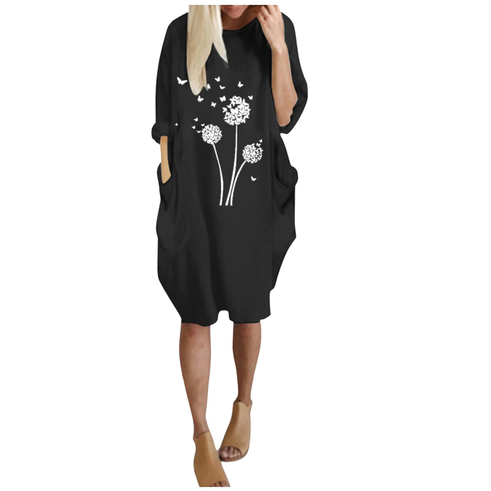 Pinkpaopao Women's Flowy Elegant Swing Dress - Boho Beach Casual Long Sleeve Maxi Dress for Spring Summer | Perfect for Vacations, Weddings & Outdoor Events
