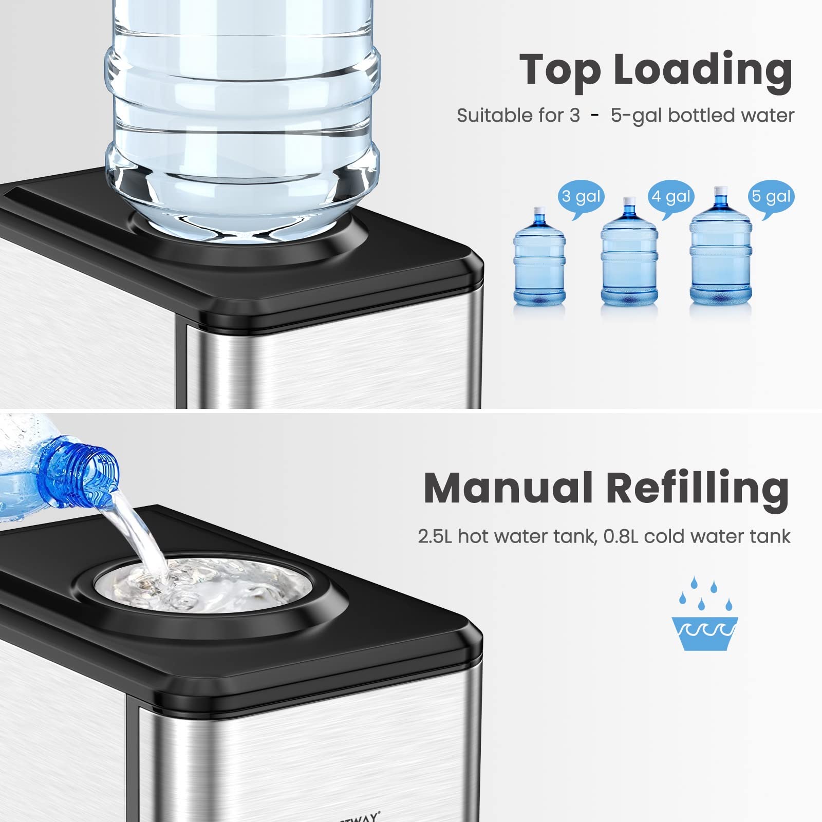 COSTWAY 3-in-1 Countertop Water Dispenser with Ice Maker, Hot & Cold Water Cooler, Safety Lock, 3-5 Gallon Capacity, 48Lbs/24H Ice Production, 12 Ice Cubes, 4Lbs Storage Basket - Perfect for Home, Office, and Kitchen Use
