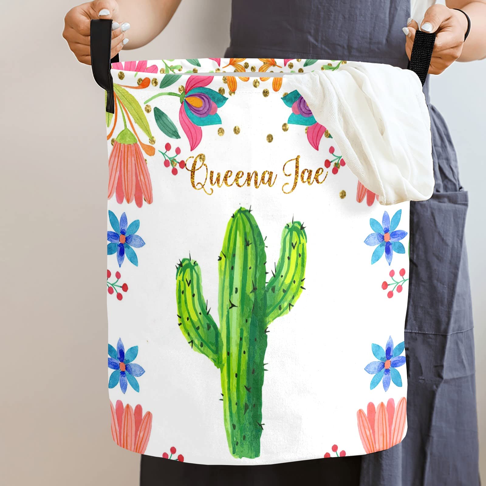 Floral Cactus Waterproof Storage Bin - Oxford Fabric Laundry Hamper & Organizer Basket for Clothes, Toys, Baby Nursery, Bedroom | Perfect for Home Organization & Gift Giving