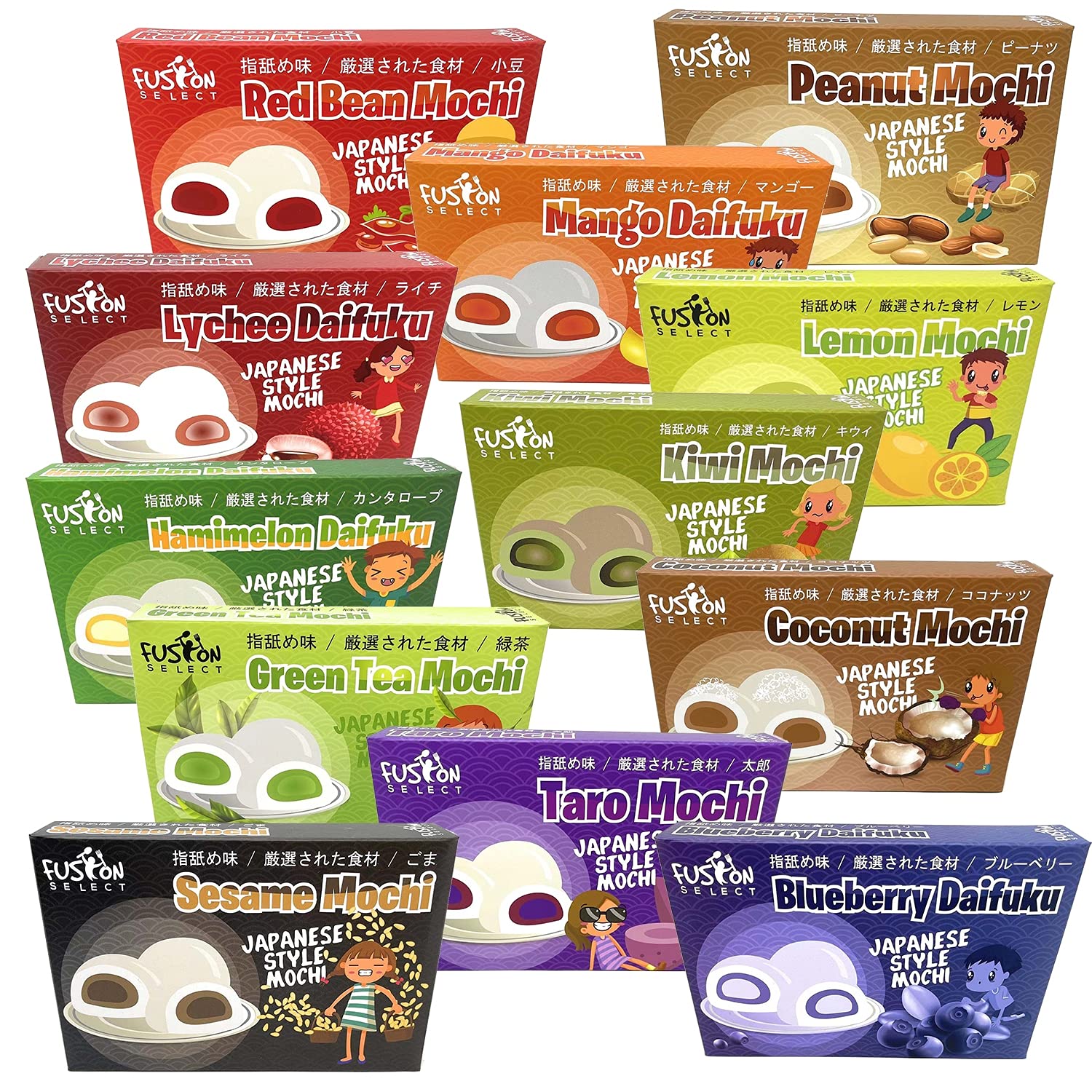 Fusion Select Mochi Daifuku Snacks - Traditional Japanese Rice Cakes with Sweet Filling - Asian Dessert for Family & Parties - Chewy Soft Texture (Taro Flavor) - Perfect for Tea Time, Gifts & Asian Cuisine Lovers