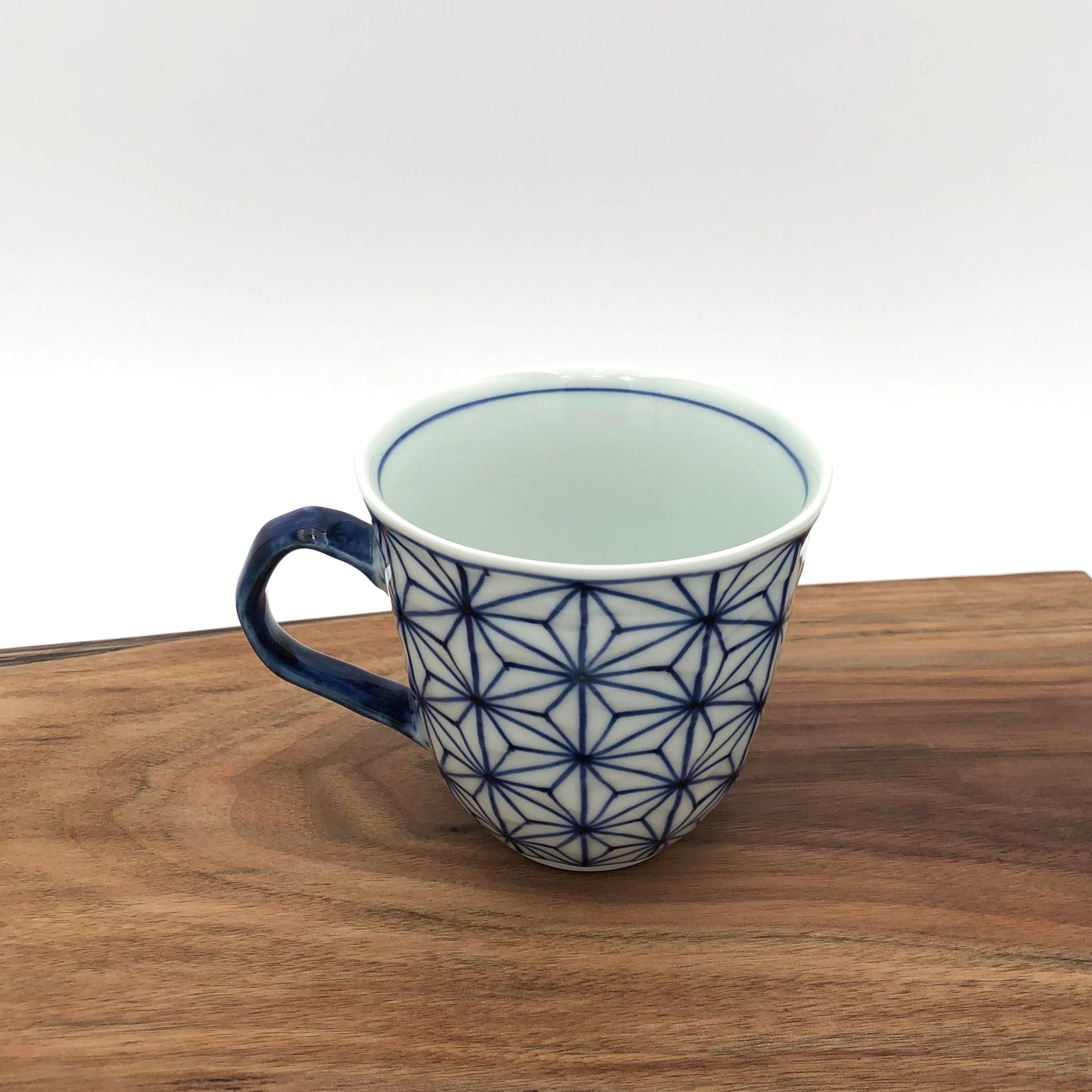 TRIPWARE Japan Hand-Painted Porcelain Coffee Mug - Blue Asanoha Geometric Leaf Design - Perfect for Tea, Coffee & Home Decor