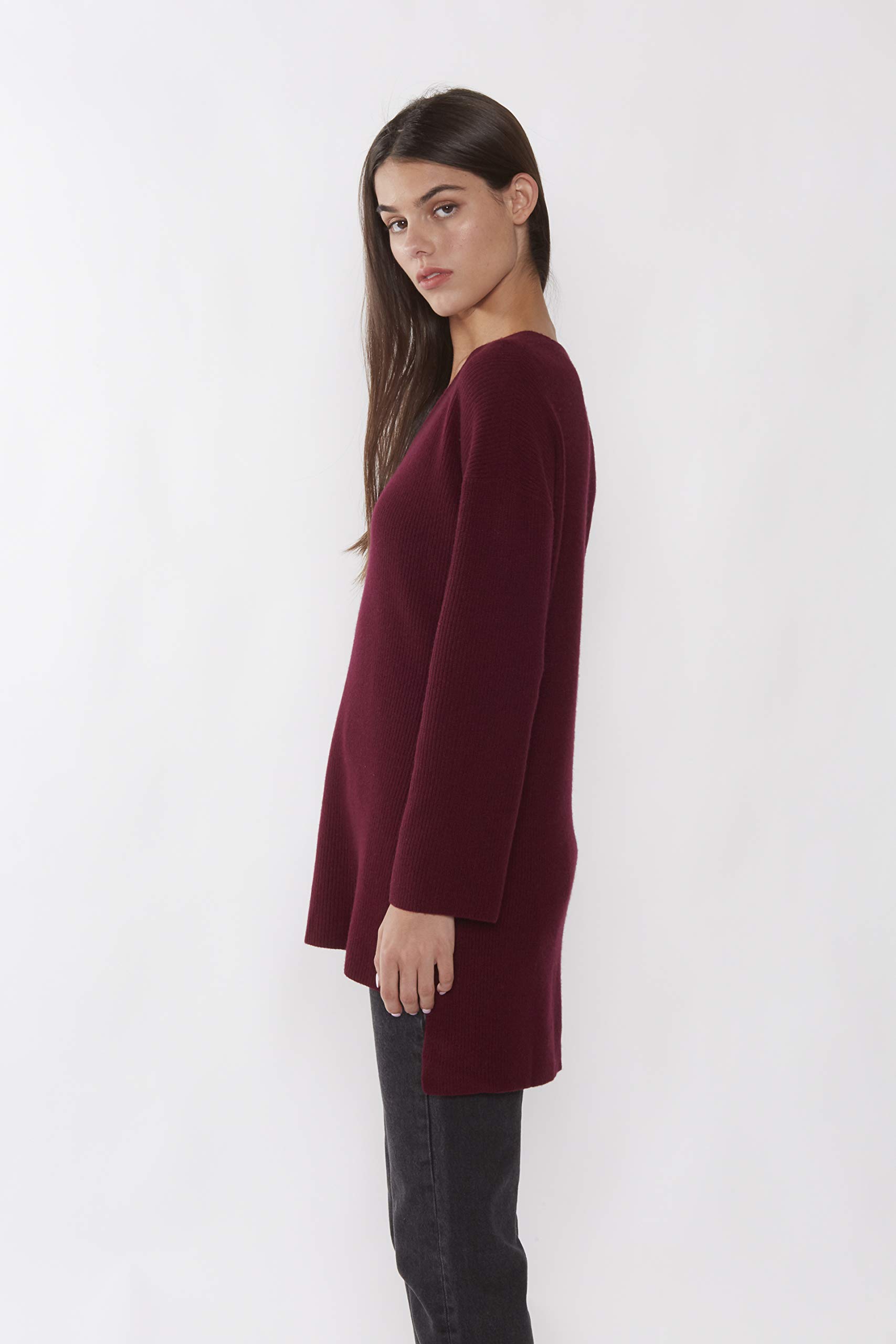 JENNIE LIU 100% Pure Cashmere Women's Ribbed Long Sleeve Tunic Sweater - Soft & Warm Winter Knitwear for Office, Date Night & Casual Outfits