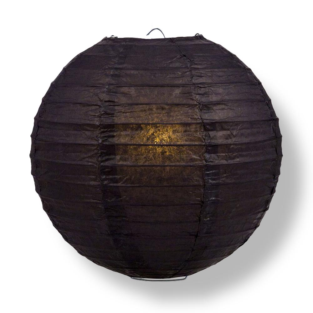 36 Black Jumbo Round Paper Lanterns with Even Ribbing - Bulk Pack for Party Decorations, Wedding Centerpieces & Home Decoration