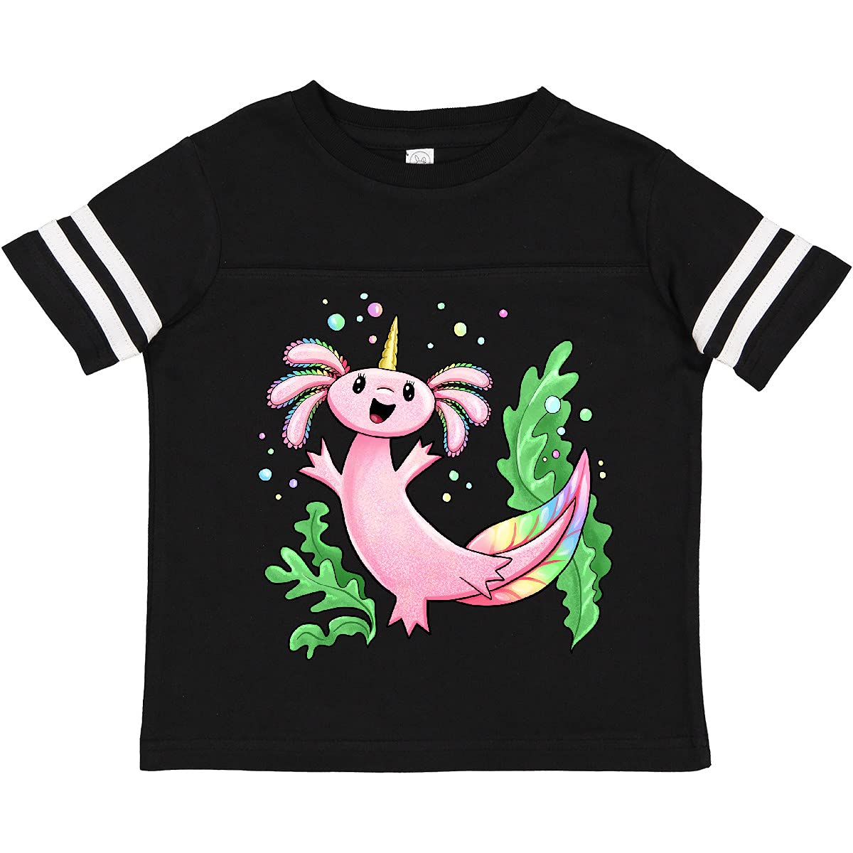 Inktastic Axolotl Unicorn with Rainbow Tail & Bubbles Toddler T-Shirt | Cute Kids Graphic Tee for Boys & Girls | Perfect for Playdates, Birthday Parties & Everyday Wear