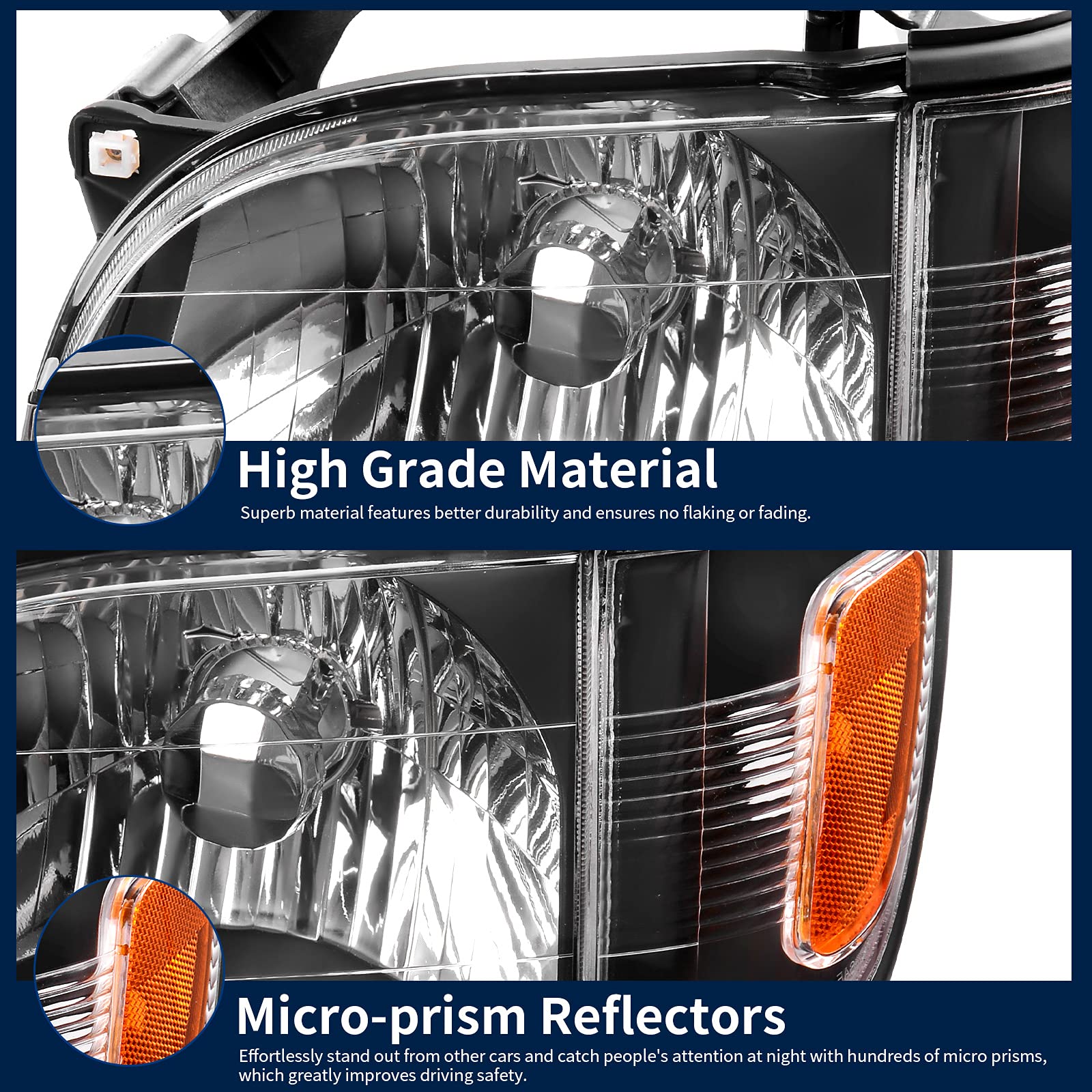 **AUTOSAVER88 Headlight Assembly Compatible with Toyota Tacoma 2001-2004 Pickup Truck - Black Housing, Amber Reflector, Clear Lens + Bumper Lights - Perfect for Night Driving & Off-Road Adventures**