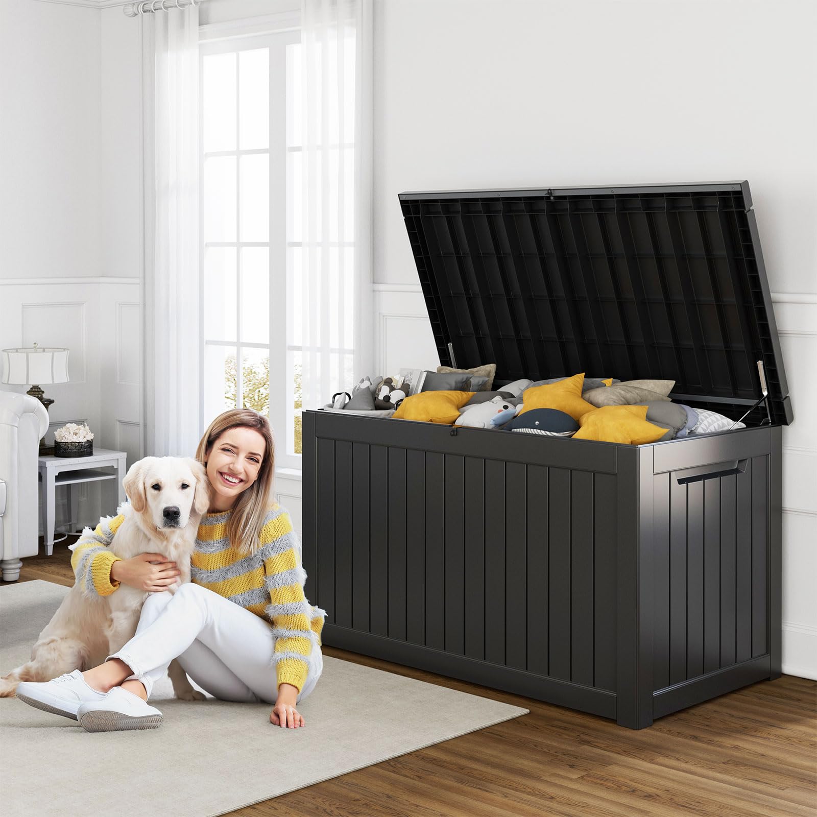**230 Gallon XXL Large Resin Deck Box – Outdoor Lockable Storage for Patio Cushions, Pool Supplies & Garden Tools – Weatherproof & UV Resistant – Perfect for Backyard, Poolside & Garden Organization (Black)**