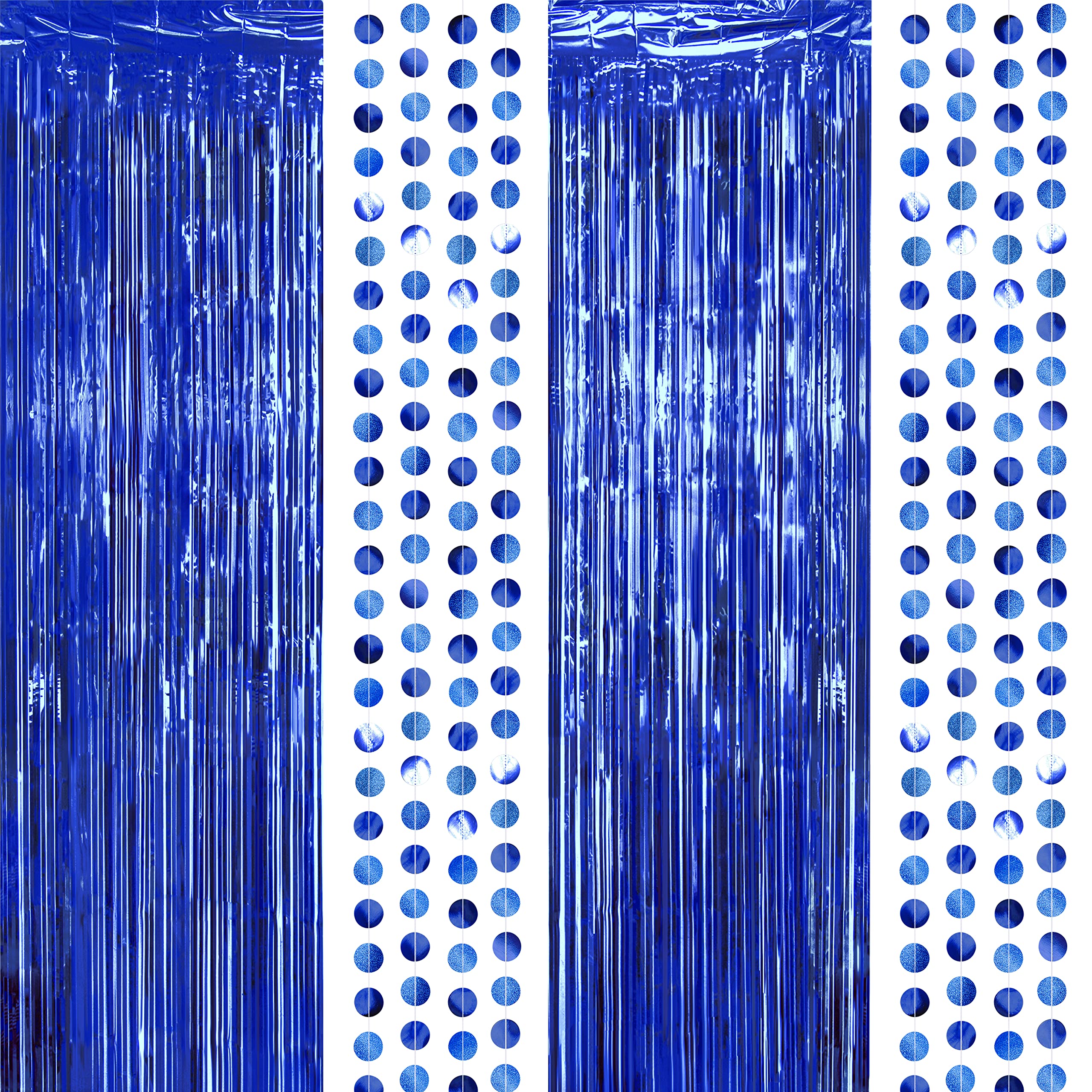 Blue Fringe Curtains & Circle Garlands - Boho Party Decorations for Wedding, Graduation, Bridal Shower, Bachelorette, Ramadan & Birthday | Backdrop Streamers & Banner for Indoor/Outdoor Events
