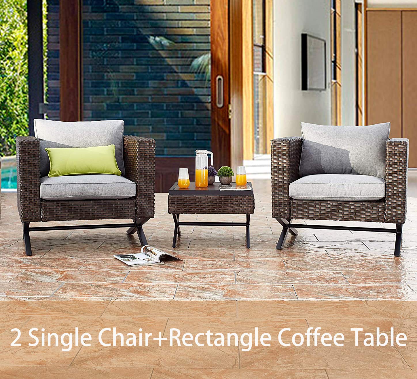 PatioFestival 6-Piece Outdoor Patio Conversation Set with X-Leg Design & Cushioned Seating + Coffee Table - Perfect for Backyard, Garden, Poolside & Outdoor Entertaining