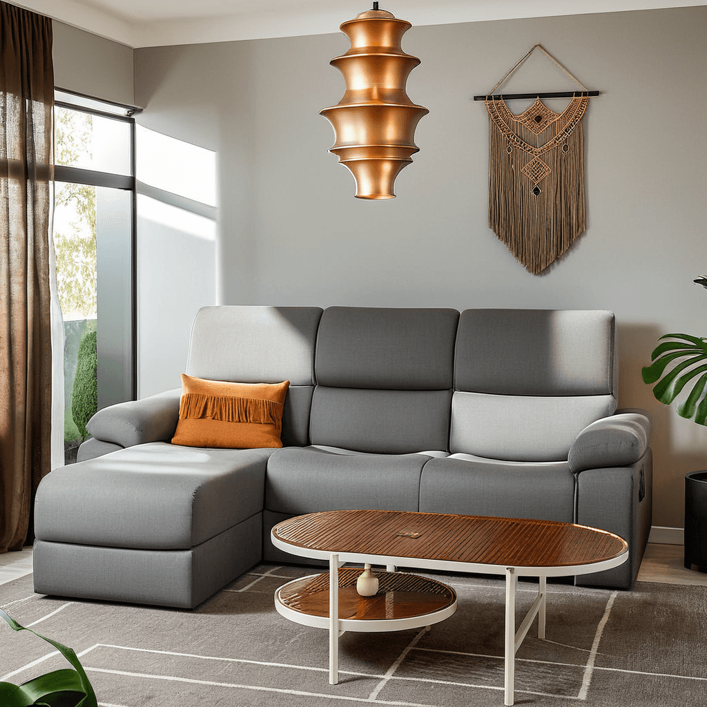 Kalmer Fabric Recliner L-Shaped Sofa - Modern Sectional Couch for Living Room, Home Theater & Small Spaces
