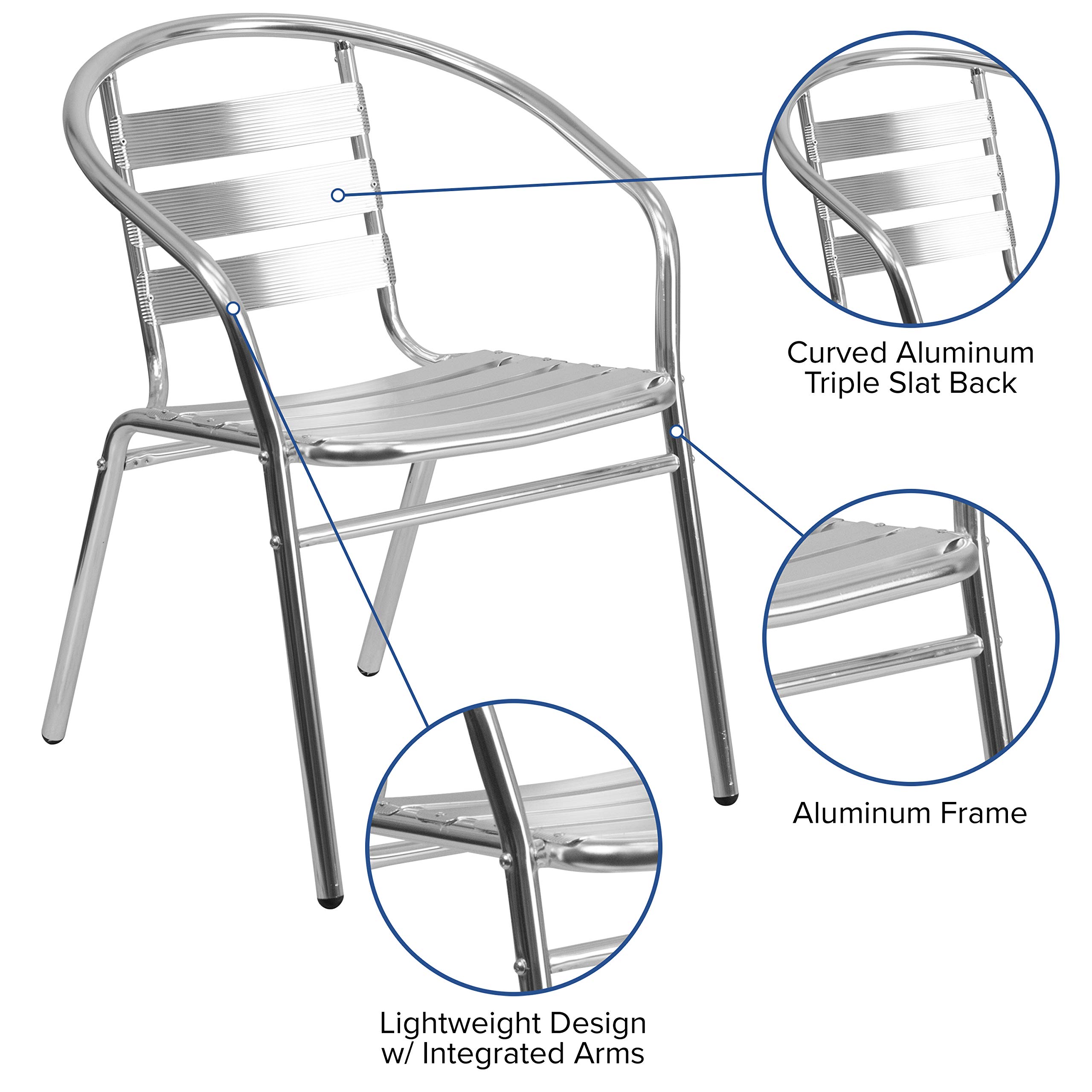 EMMA + OLIVER Aluminum Stackable Patio Chairs with Triple Slat Back & Arms - Indoor Outdoor Dining, Poolside, Garden & Restaurant Use