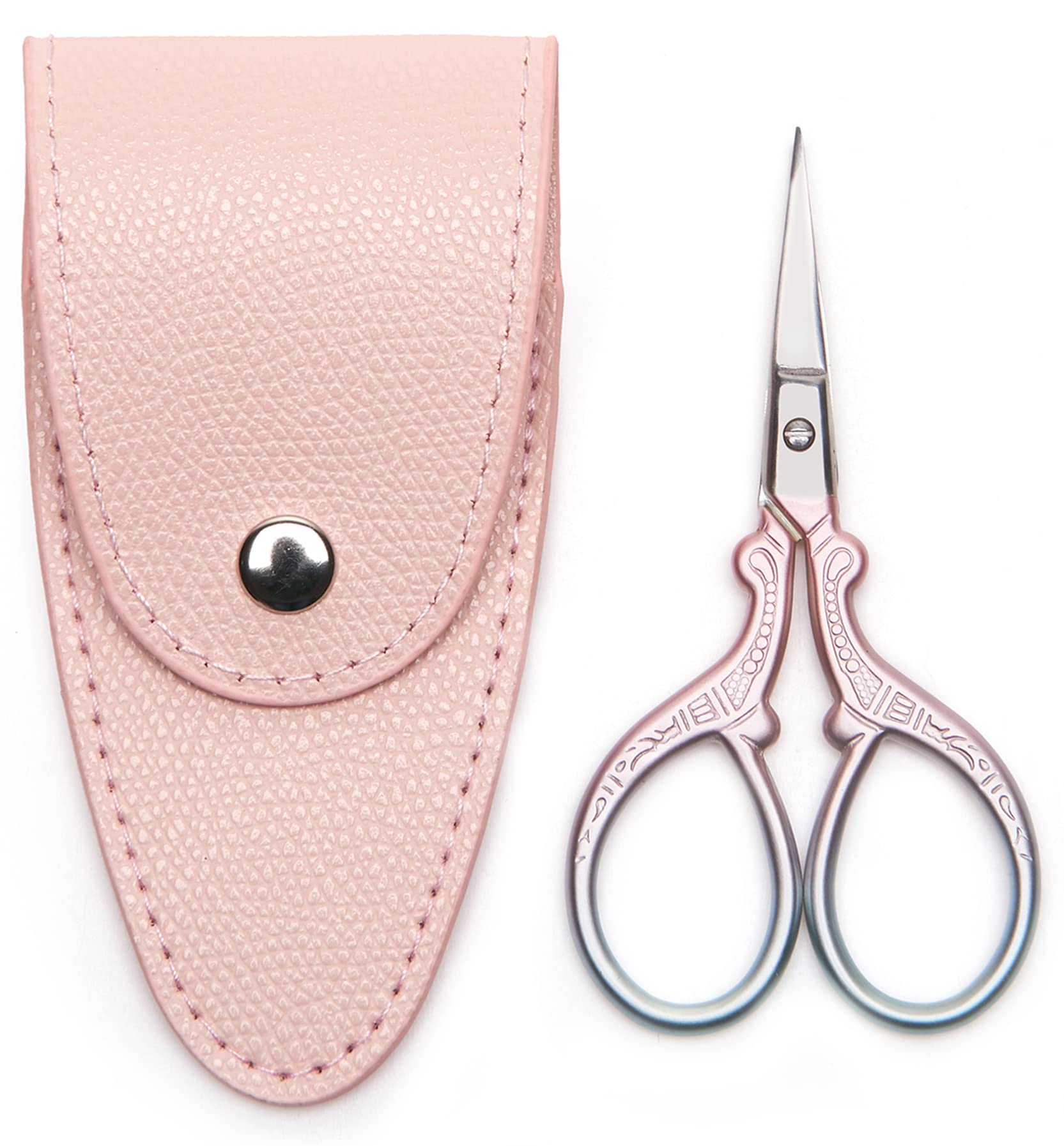 3.6 Inch Small Sewing Scissors - Mini Travel Scissors with Leather Sheath Pouch, All-Purpose Craft Scissors for Sewing, Crochet, Embroidery (Pink & Green) - Perfect for DIY Projects, Travel Kits & Sewing Accessories