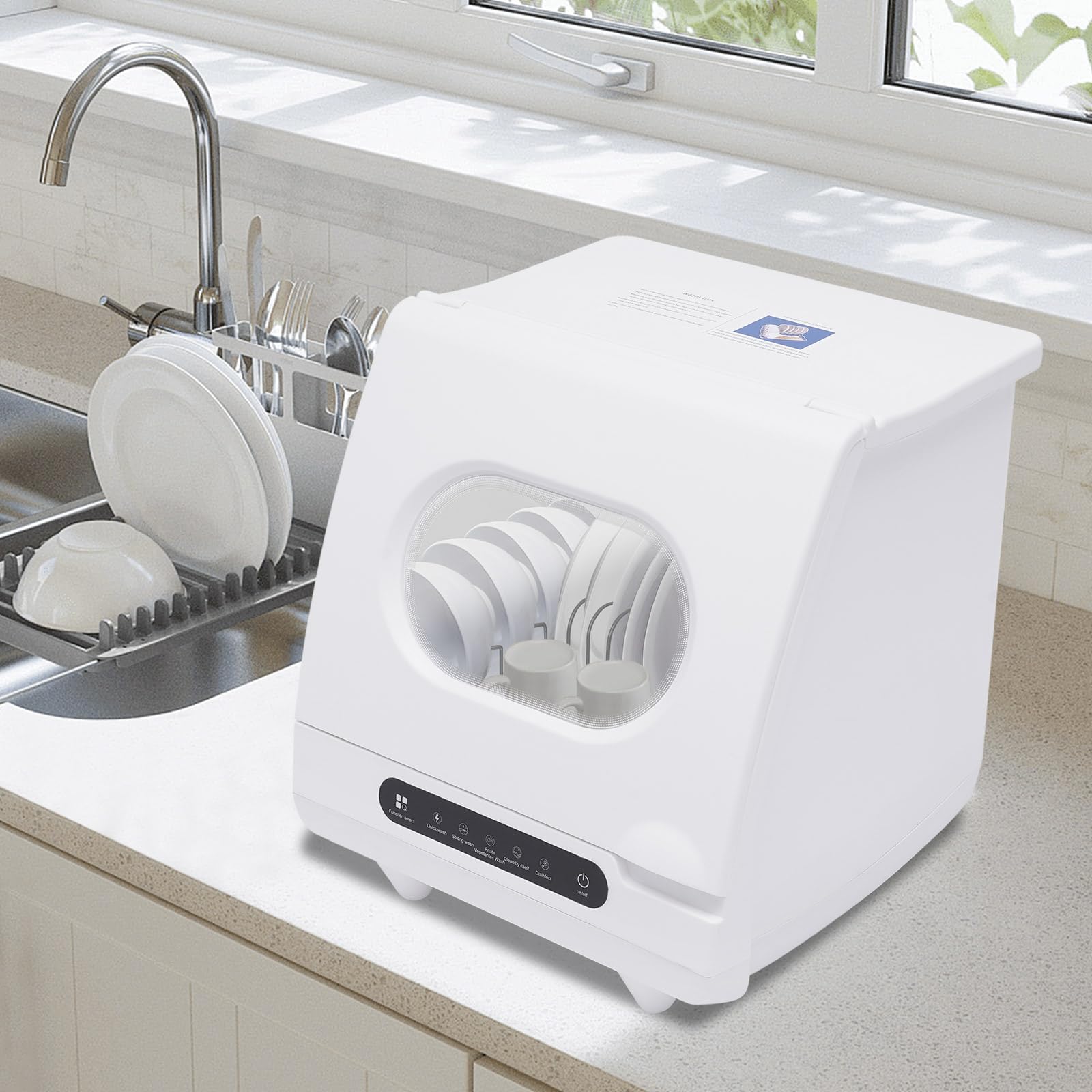 Portable Countertop Dishwasher 1200W 110V - Compact Mini Dishwasher with 5 Wash Programs for Apartments, RVs, Dorms & Small Kitchens | Perfect for Studio Living, Camping & Tiny Homes