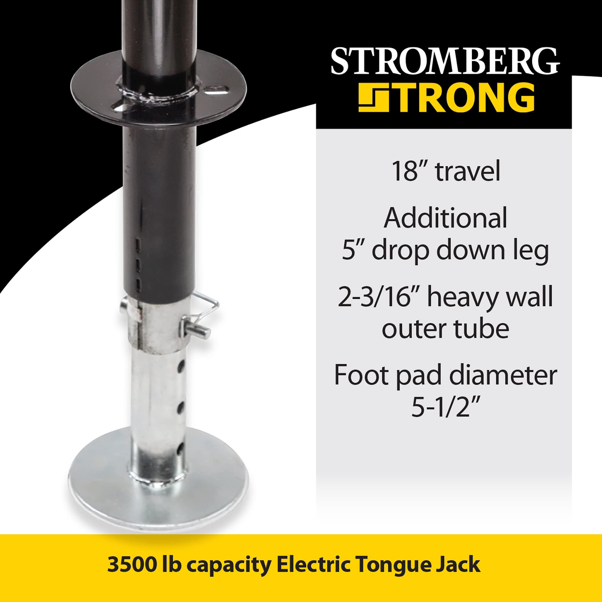 Stromberg Carlson JET-3555 3500 lb Heavy Duty Electric Tongue Jack for RV, Camper & Utility Trailers - 18