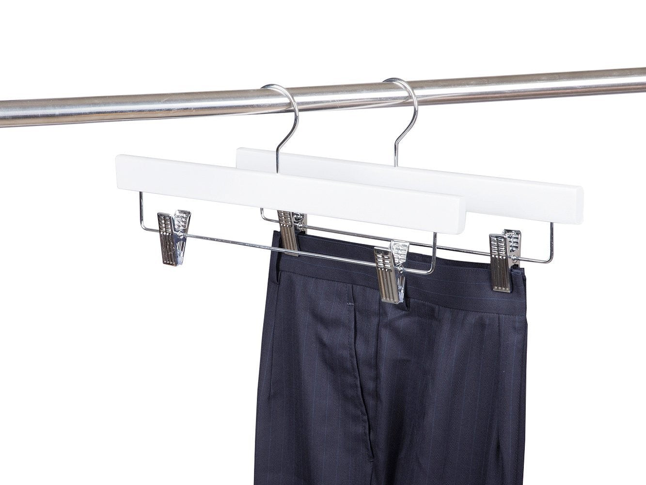White Wooden Pant & Skirt Hanger - Space Saving Closet Organizer for Pants, Skirts, Trousers - Perfect for Home, Office, and Retail Store Display