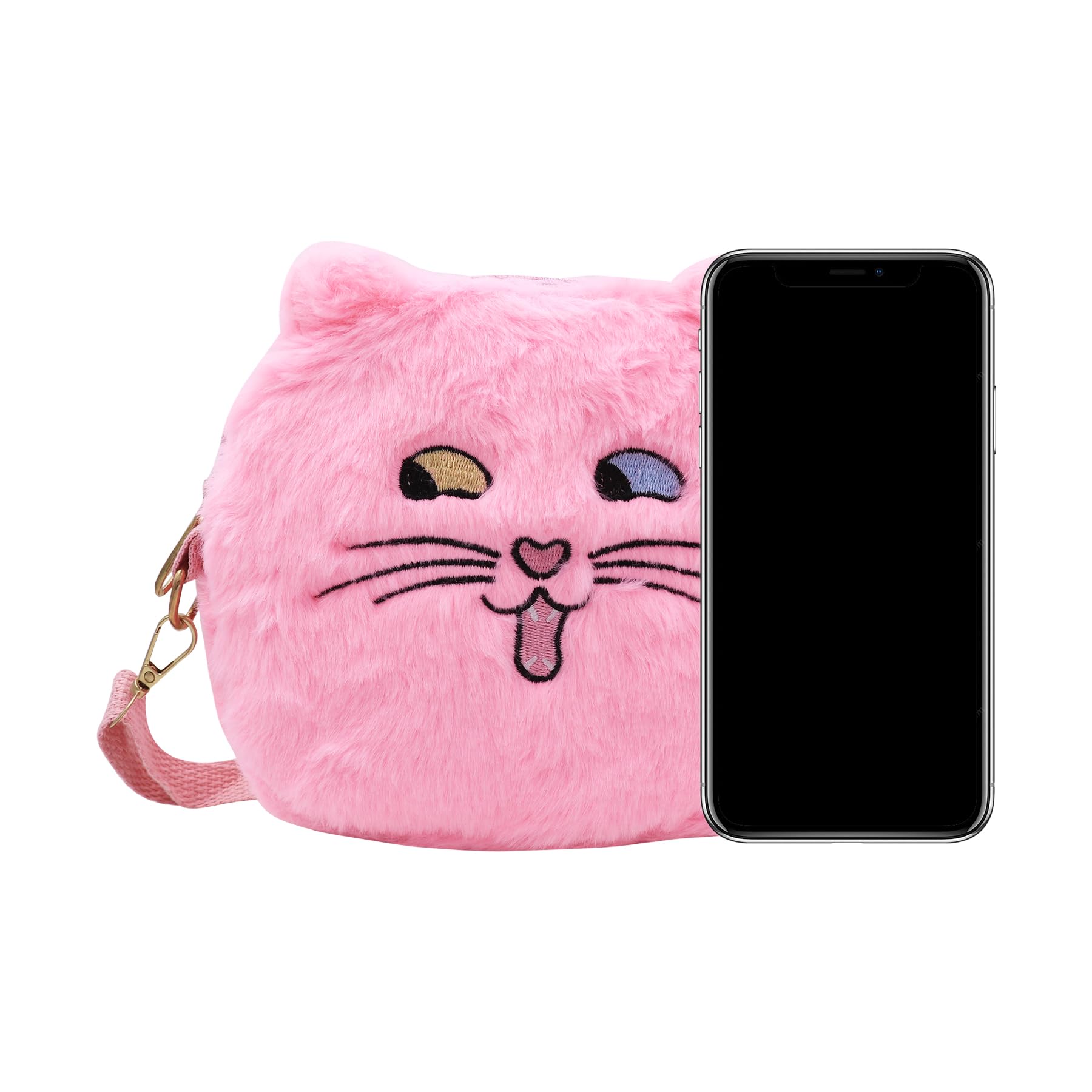 Adorable Pink Fluffy Cat Crossbody Bag for Women - Kawaii Plush Shoulder Purse, Small Animal Messenger Satchel - Perfect for Casual Outings, Cosplay & Gifts