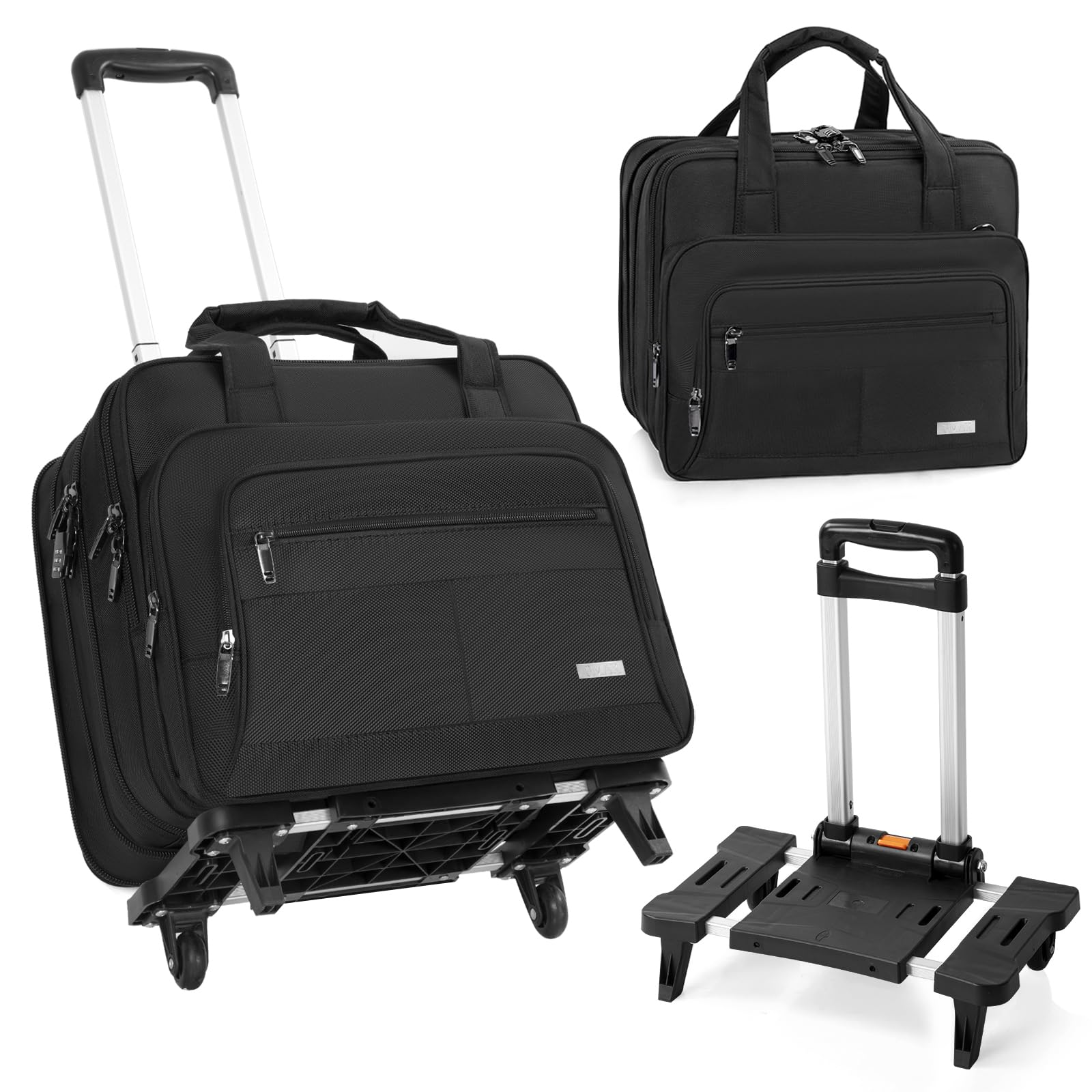 GMAK 16.5 Inch Rolling Laptop Bag for Women & Men - Wheeled Briefcase with Removable Trolley, Durable Computer Bag for Work, Business, Travel, Overnight Trips, and Carry-On Convenience, Black