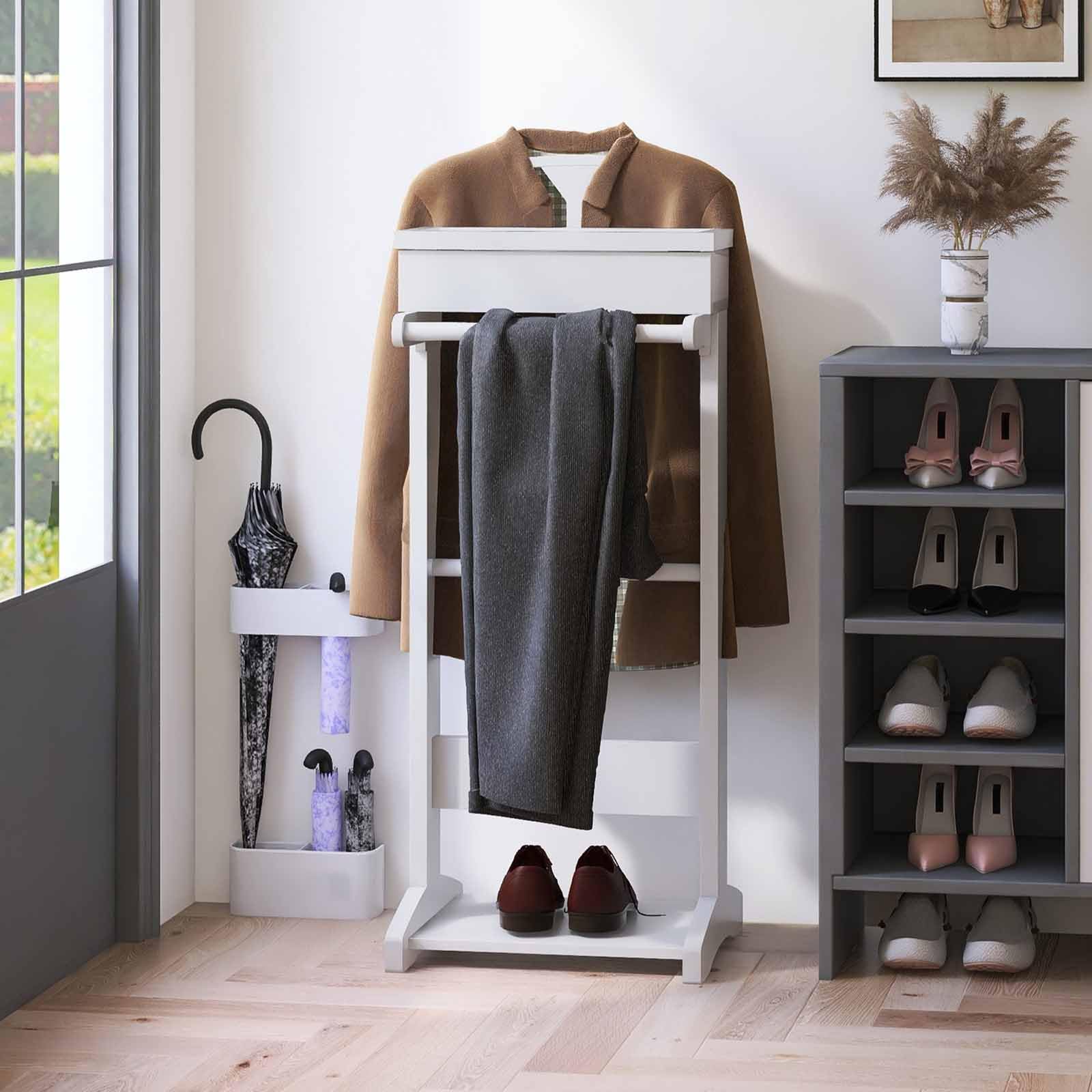 Valet Stand for Clothes with Drawer & Trouser Bar - Wooden Wardrobe Organizer with Belt Storage for Men & Women - Perfect for Bedroom, Closet & Dressing Room Organization