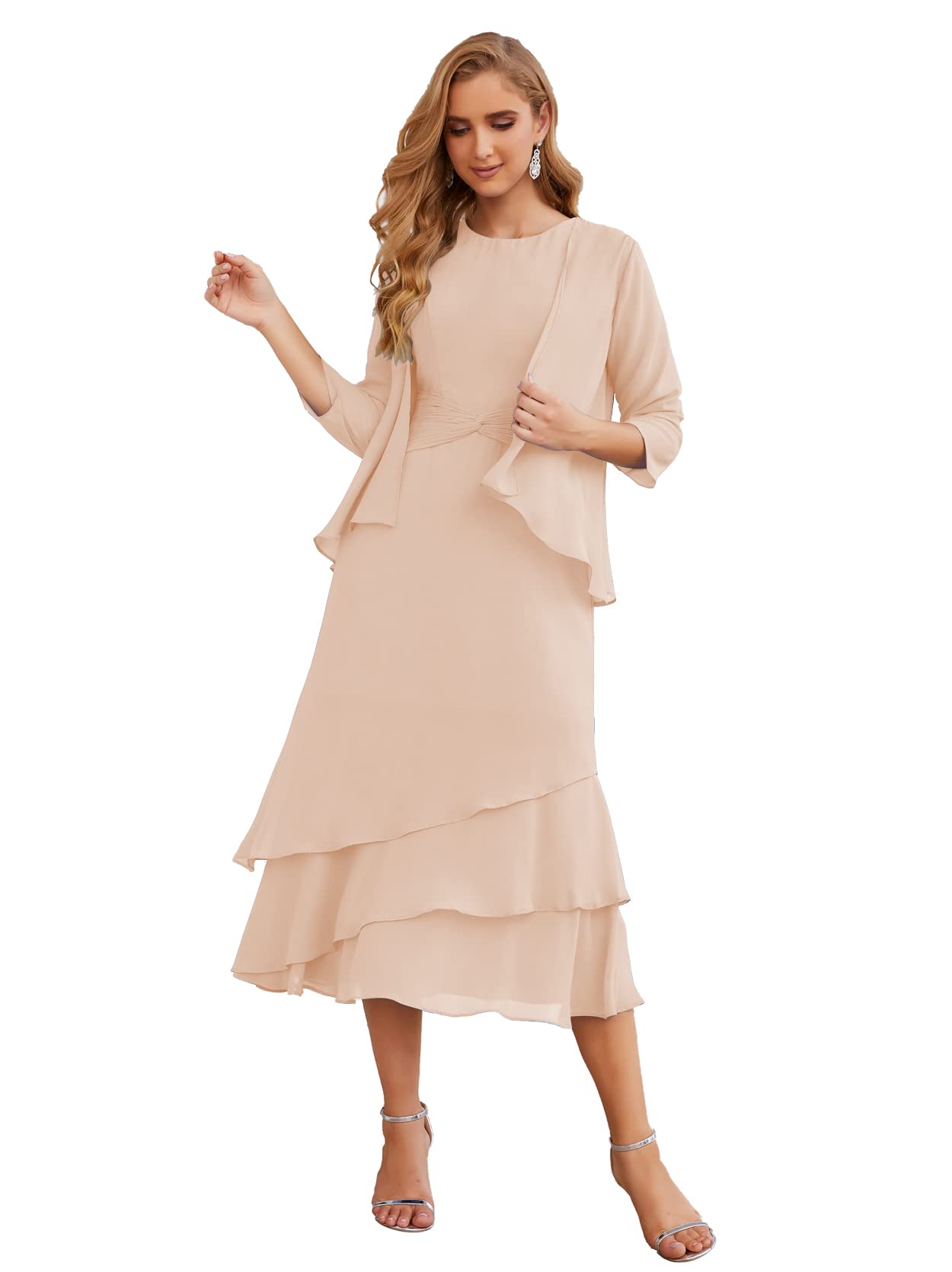 Elegant Chiffon Mother of The Bride Dress Plus Size 22 | Pearl Pink Formal Prom Gown for Women | Perfect for Weddings, Parties & Special Occasions