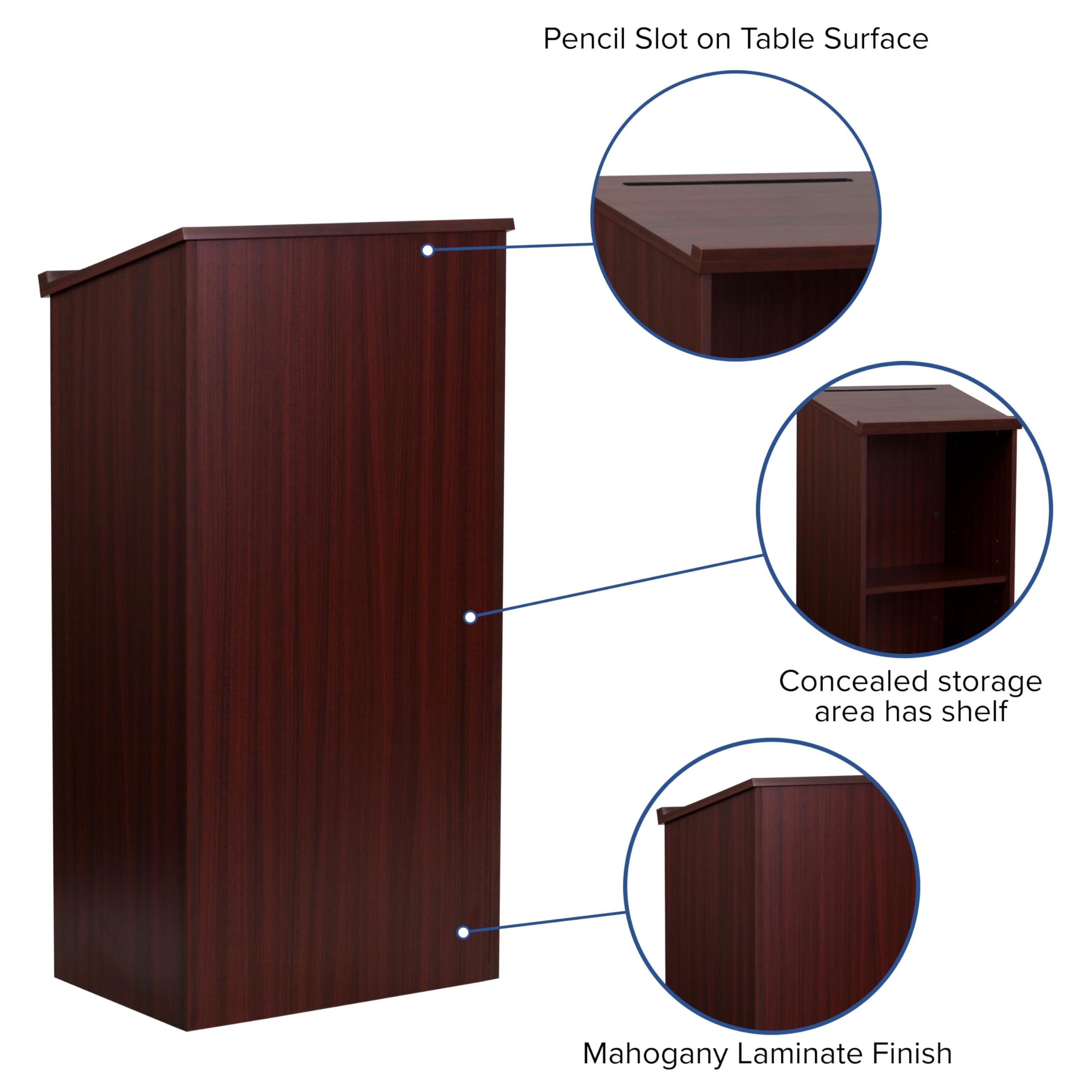 Flash Furniture Mysta Mahogany Stand-Up Lectern - Adjustable Height Podium for Public Speaking, Church, Classroom & Conference Presentations