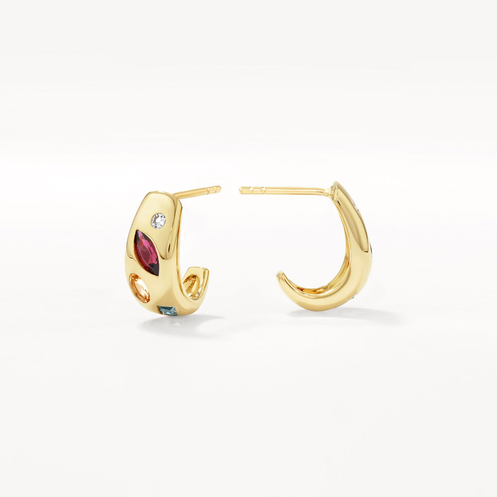 Garnet Multi Gemstone Gold Huggie Hoop Earrings for Women – Perfect for Parties, Weddings & Everyday Wear