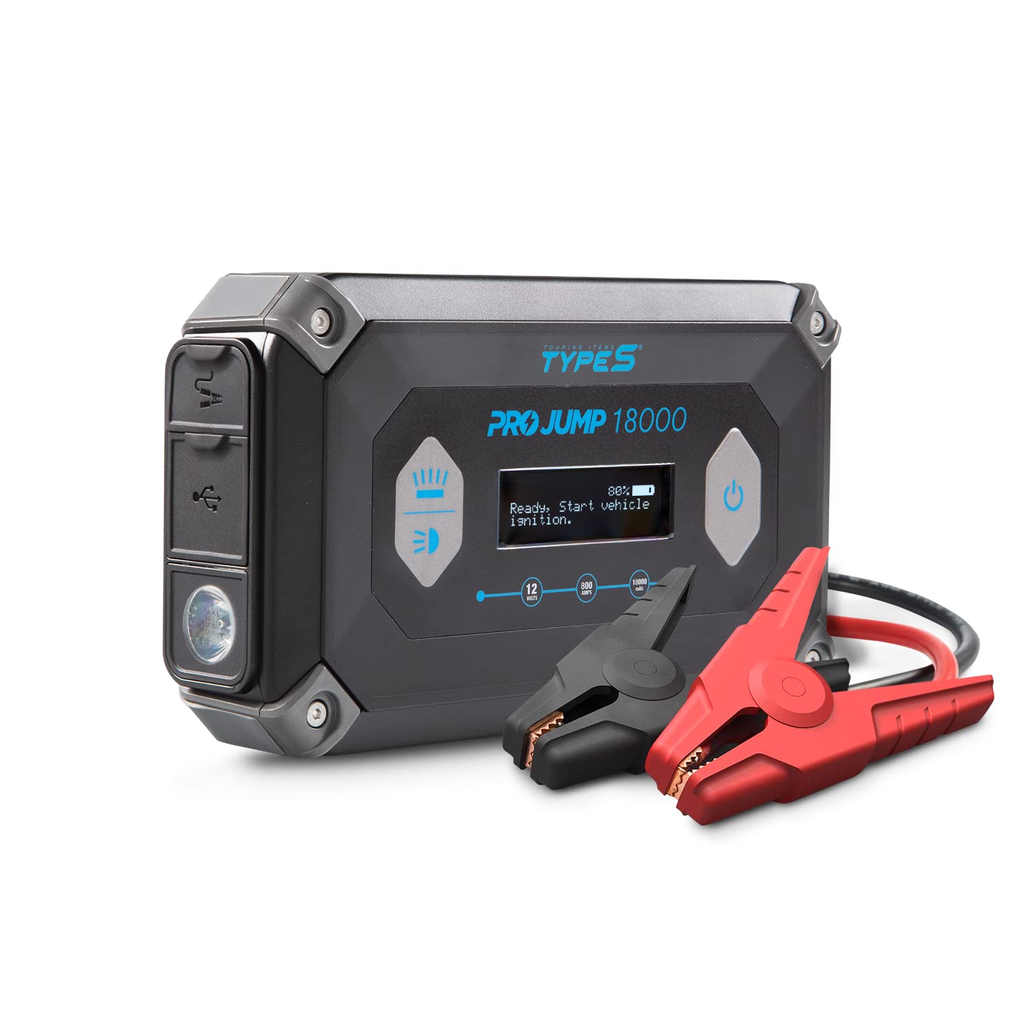 Type S 18000mAh ProJump Car Battery Jump Starter - 12V 900A Portable Power Bank for 9L Gas & 6L Diesel Engines | LCD Display with Step-by-Step Guide | 45W USB-C Fast Charging for MacBook Pro | UL Certified | Emergency Roadside Assistance & Outdoor Power Solution
