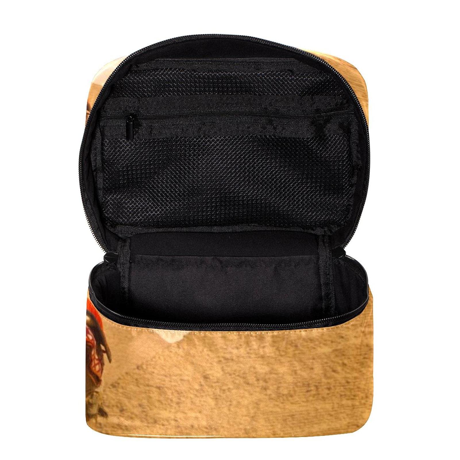 Egyptian-Themed Large Travel Makeup Bag - Camel & Pyramids Pattern Cosmetic Organizer with Zipper, Spacious Toiletry Case for Women & Girls | Perfect for Vacation, Gym, Beach Trips & Daily Use