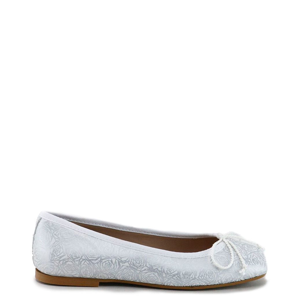 Papanatas Silver Roses Square Toe Ballet Flats - Women's Comfortable Casual Shoes for Work, Date & Everyday Wear