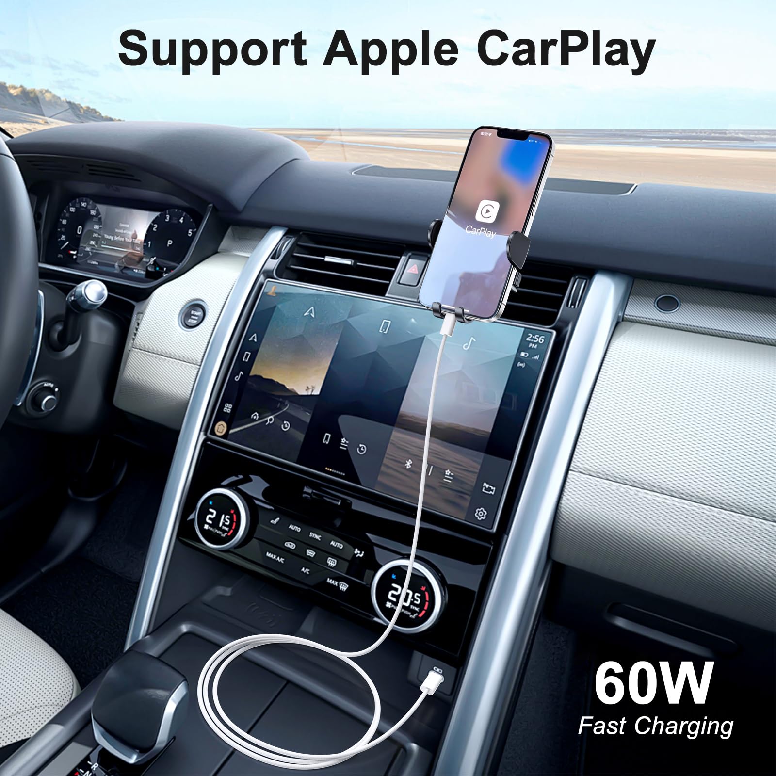 65W 4-Port USB C Car Charger with PD30W/QC3.0 Fast Charging - Compatible with iPhone 16/15 Series, iPad - Includes 6FT Braided USB C to C Cable - Perfect for Road Trips, Commuting & Multi-Device Charging in Car