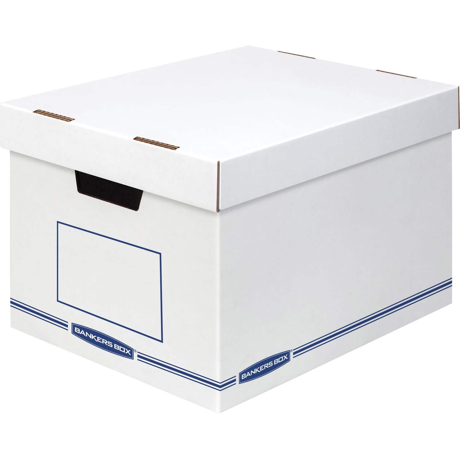 Bankers Box 4662401 X-Large Organizer Storage Boxes - White & Blue (12-Pack/Carton) - Perfect for Office, Home, or Warehouse Organization