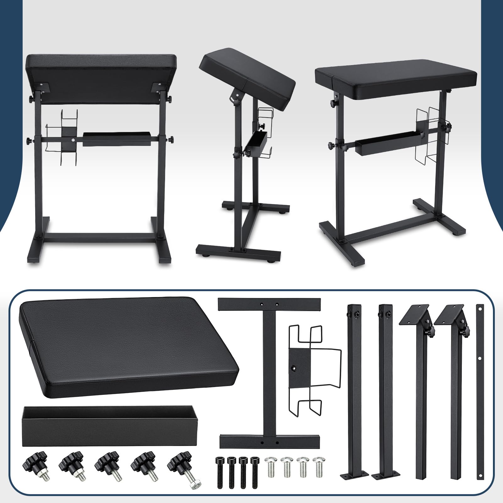 Professional Adjustable Tattoo Armrest Stand with Black PU Leather Pad - 70° Rotation, Height Adjustable, Sturdy 4-Corner Base - Perfect for Tattoo Artists, Studios & Home Tattoo Practice