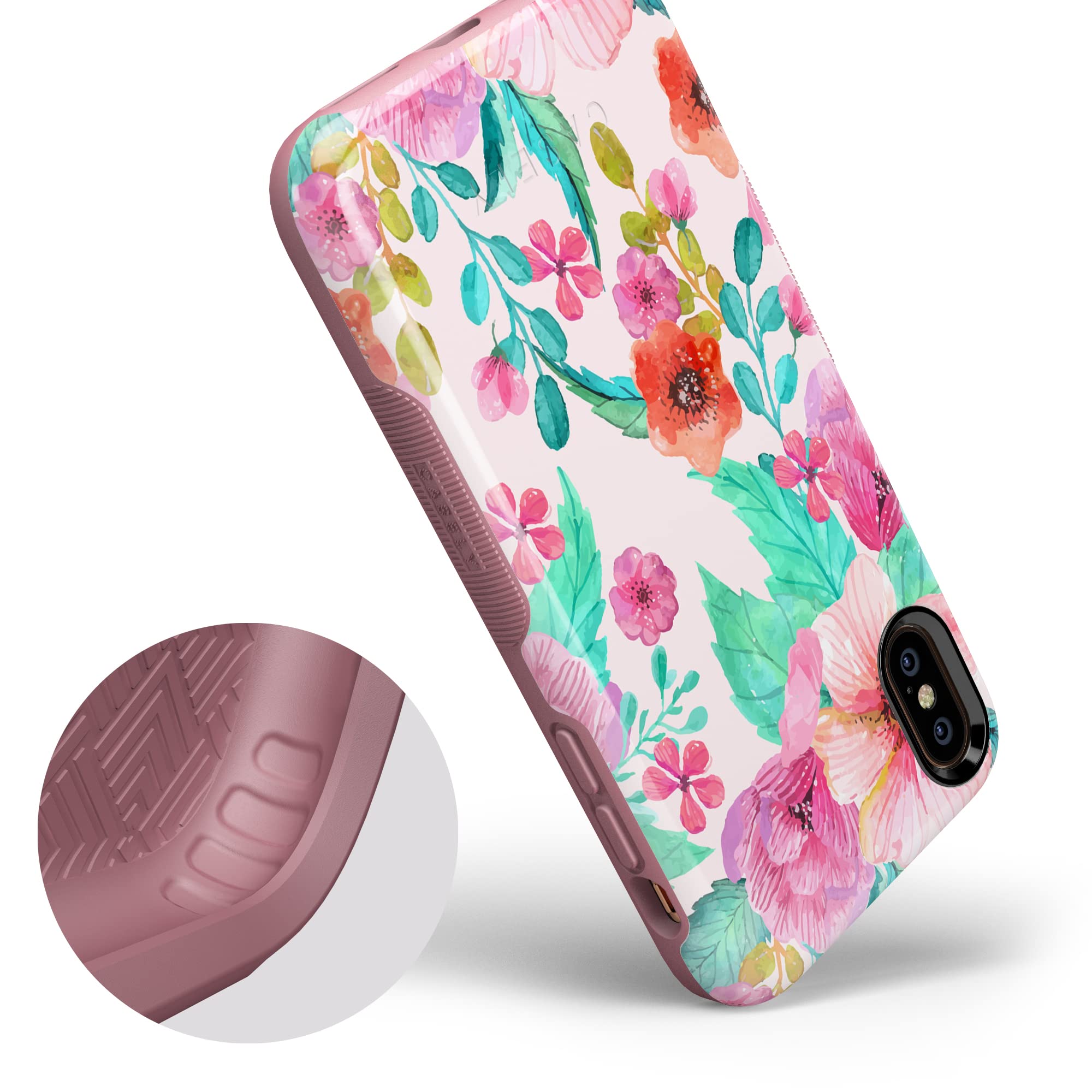 Casely iPhone X/XS Case - Light Pink Floral Design Protective Phone Cover for Women | Slim Fit, Shockproof & Scratch Resistant | Perfect for Everyday Use, Travel & Outdoor Activities