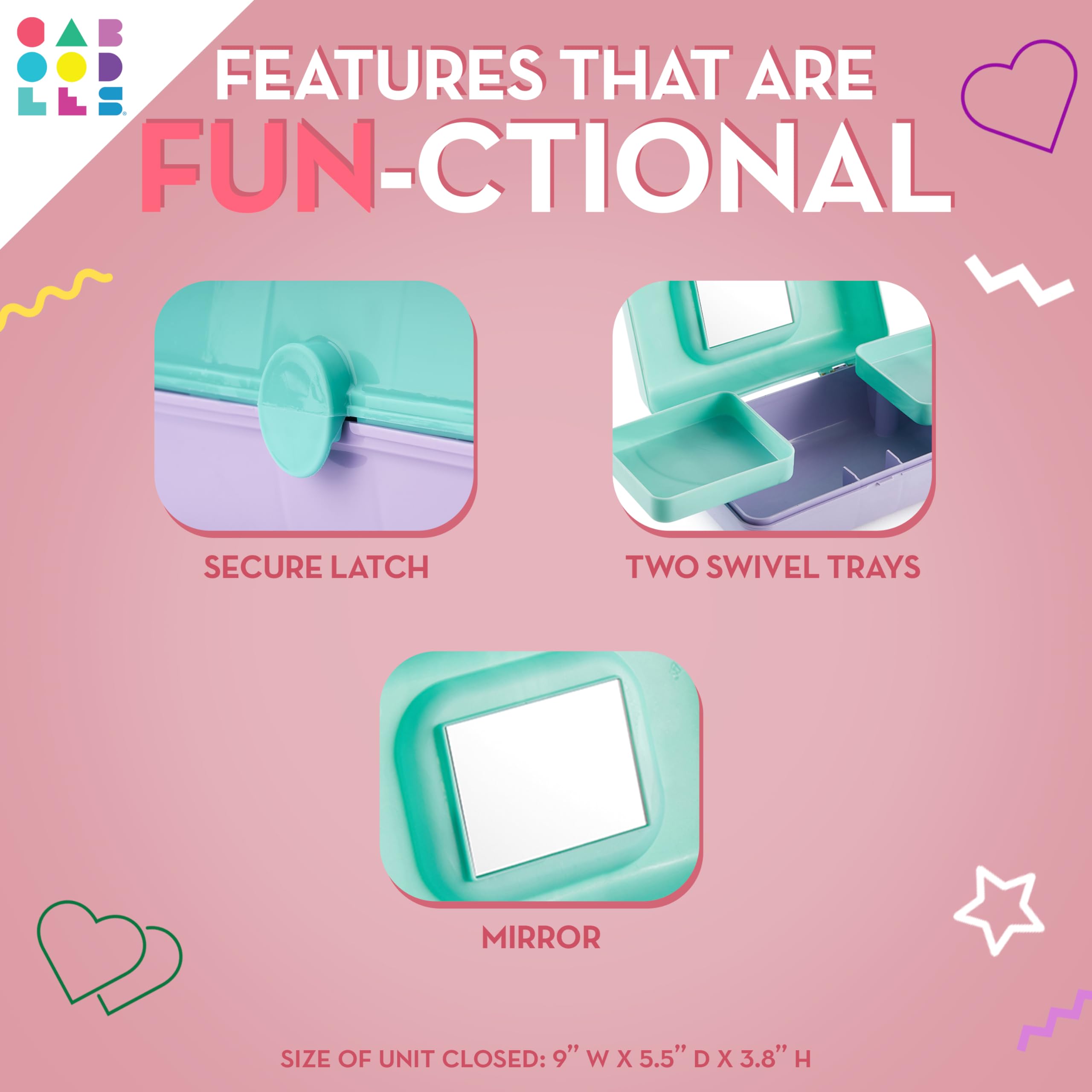 Caboodles Pretty in Petite Makeup Organizer Box - Two-Tone Pink & Lavender Hard Plastic Cosmetic Case with 2 Swivel Trays, Fashion Mirror & Secure Travel Latch | Perfect for Travel, Home Vanity & On-the-Go Makeup Storage