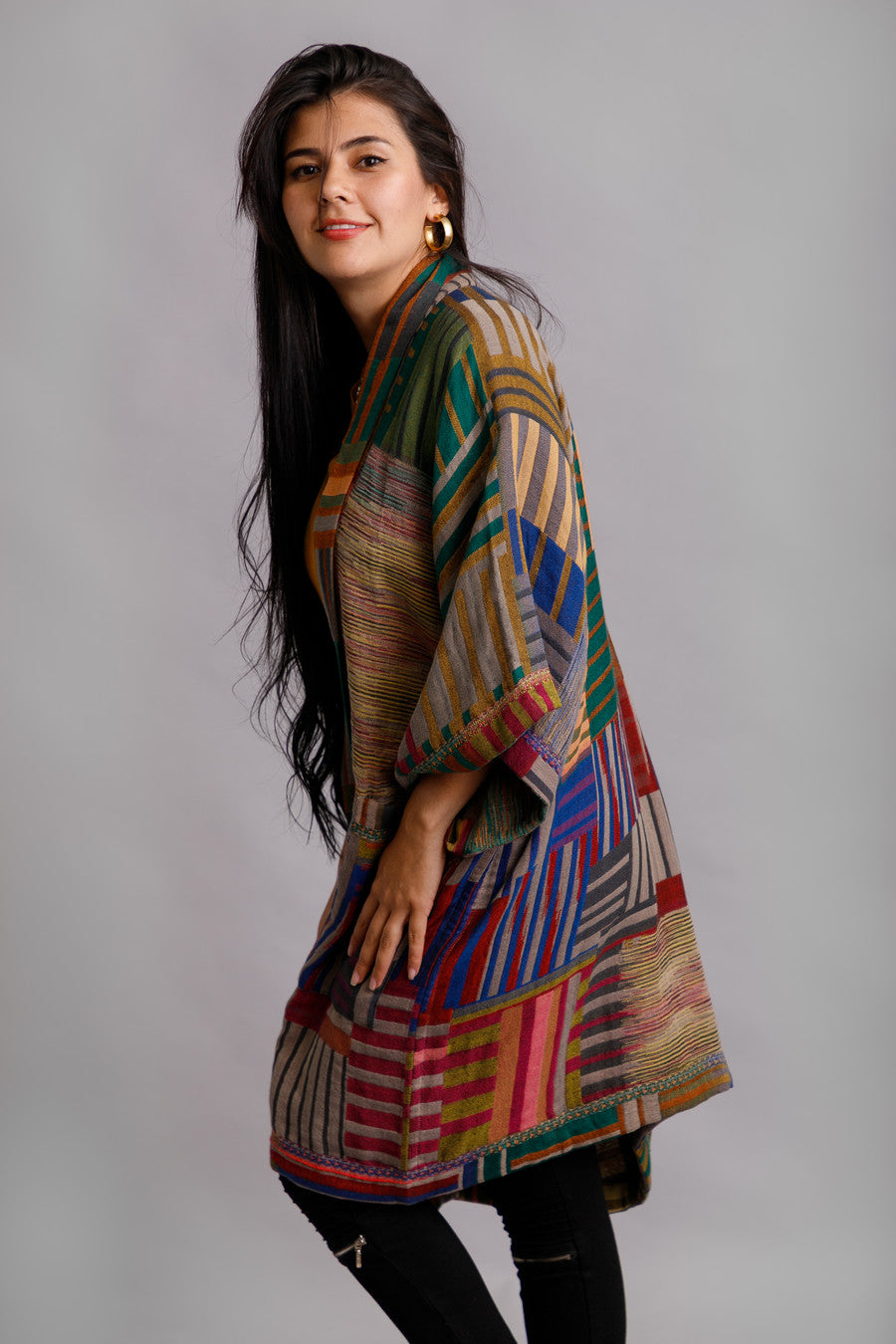 Stylish Woven Long Cotton Kimono Jacket for Women - Lightweight Cover-Up for Beach, Yoga & Summer Outfits