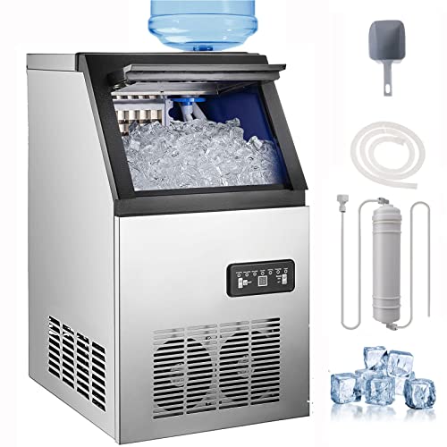Topdeep Commercial Under Counter Ice Maker Machine - 90LBS/24H Output, 33LBS Storage Capacity, Stainless Steel Freestanding Design - Automatic Operation for Restaurants, Bars, Cafes, Hotels & Home Use - Perfect for Cocktails, Beverages & Food Preservation