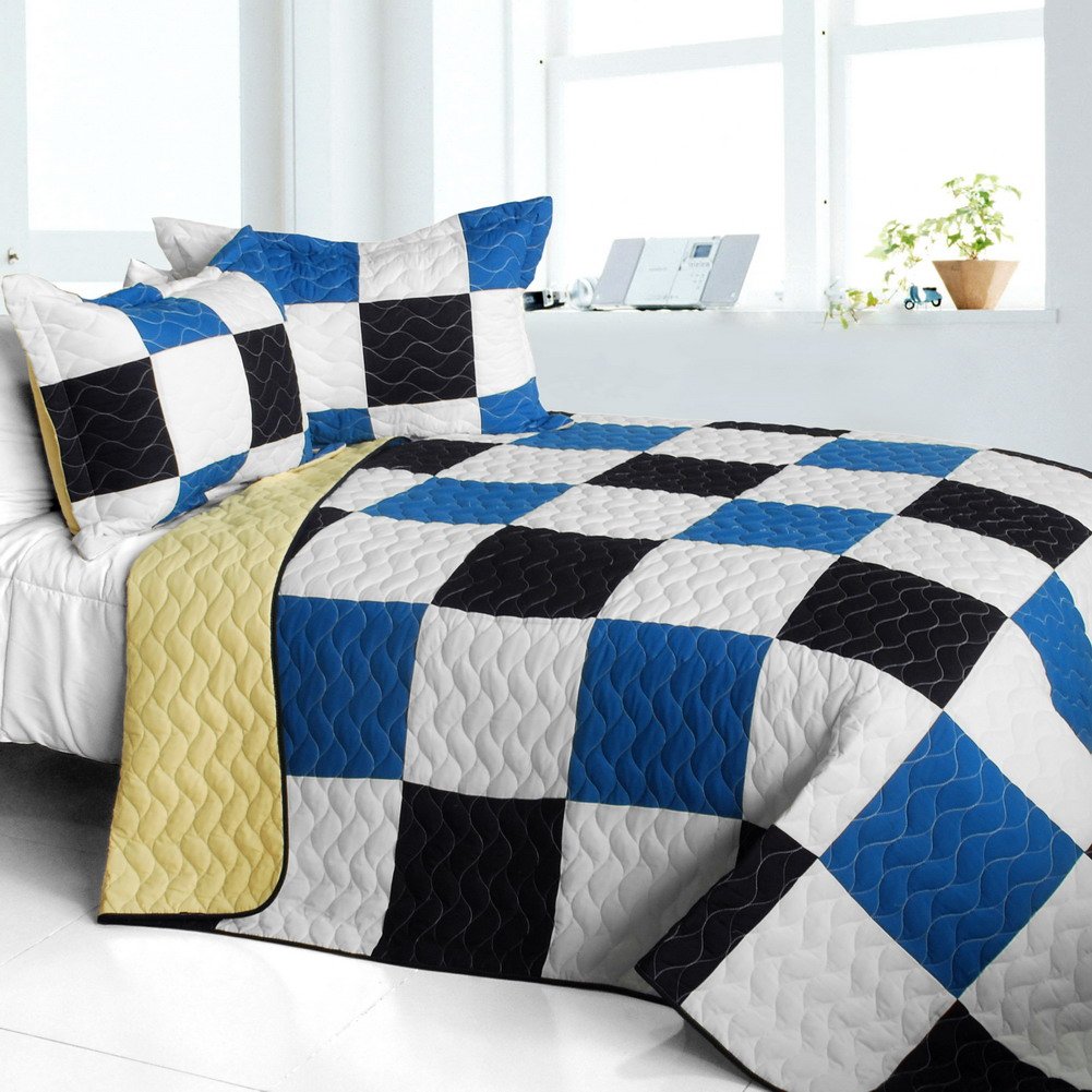 Stylish Vermicelli-Quilted Patchwork Plaid Comforter Set - Full/Queen Size Bedding for Cozy Winter Nights & Farmhouse Decor