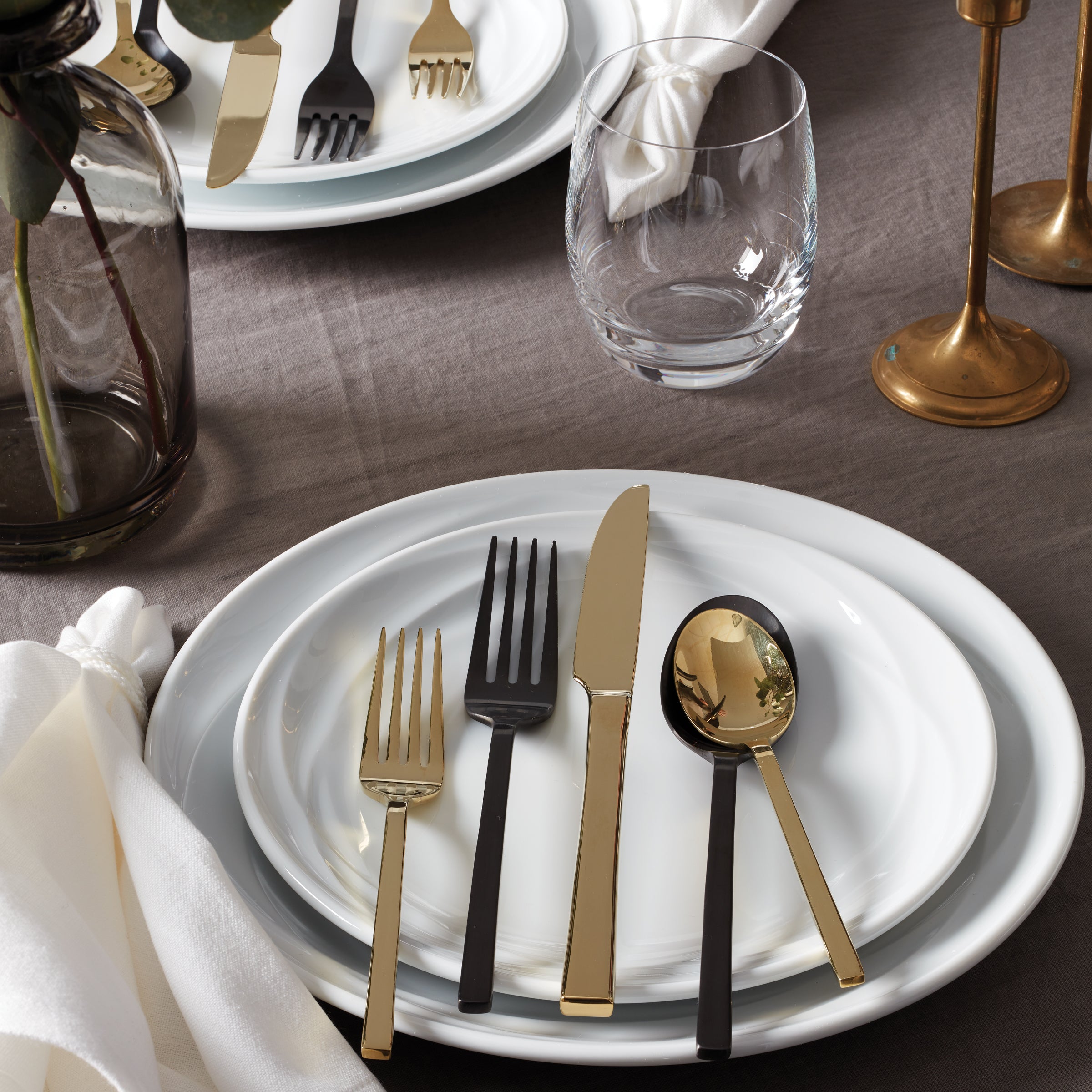 Allay Black Champagne 40-Piece Flatware Set - Premium Stainless Steel Silverware for Formal Dining, Wedding Gifts & Elegant Dinner Parties