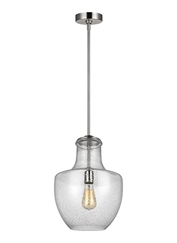 Sea Gull Lighting P1461SN Baylor One Light Pendant in Satin Nickel Finish - Modern Ceiling Light Fixture for Kitchen, Dining Room, or Entryway
