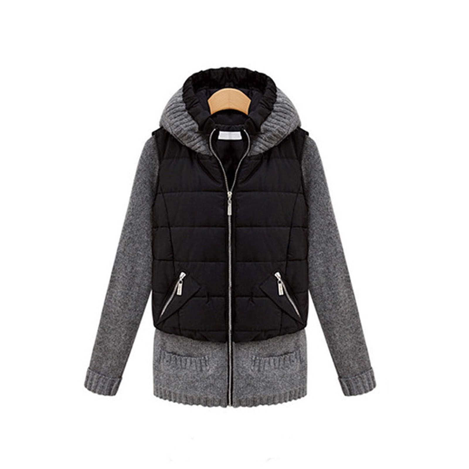 Women's Hooded Wool Stitching Cotton Jacket - Winter Fashion Short Coat with Warm Fleece Lining for Outdoor Activities & Casual Wear
