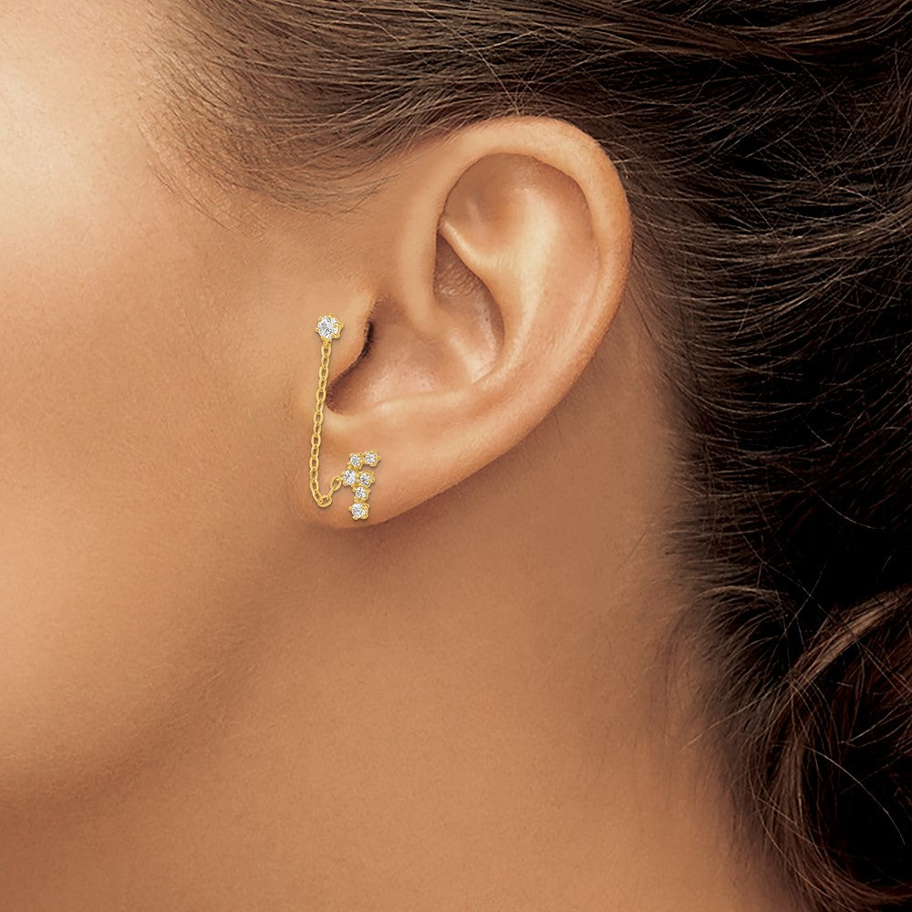 14K Gold CZ Double Post Constellation Earrings with Chain - SE2548 | Elegant Zodiac Jewelry for Women, Perfect for Birthdays, Anniversaries & Special Occasions