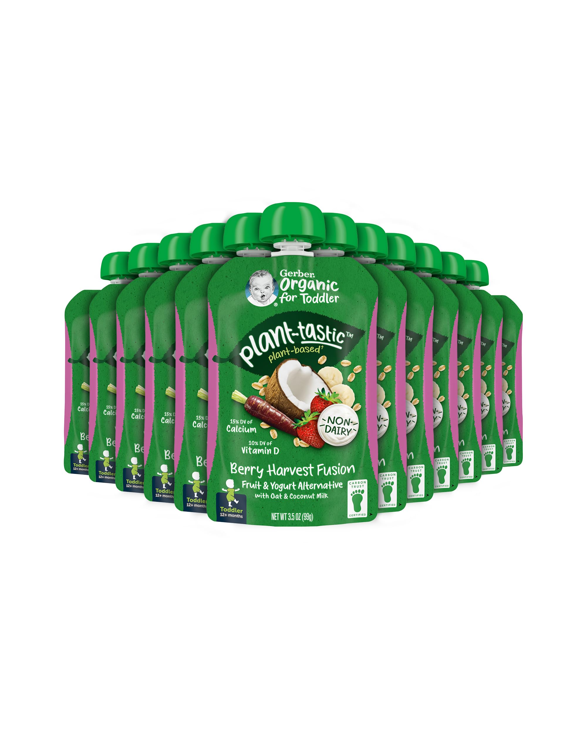 Gerber Organic Baby Food Pouches - Plant-tastic Berry Harvest Fusion with Oat & Coconut Milk | Non-Dairy Fruit & Yogurt Alternative for Toddlers | 3.5 oz (Pack of 12) | Healthy On-the-Go Snack for Daycare, Travel & Outdoor Activities