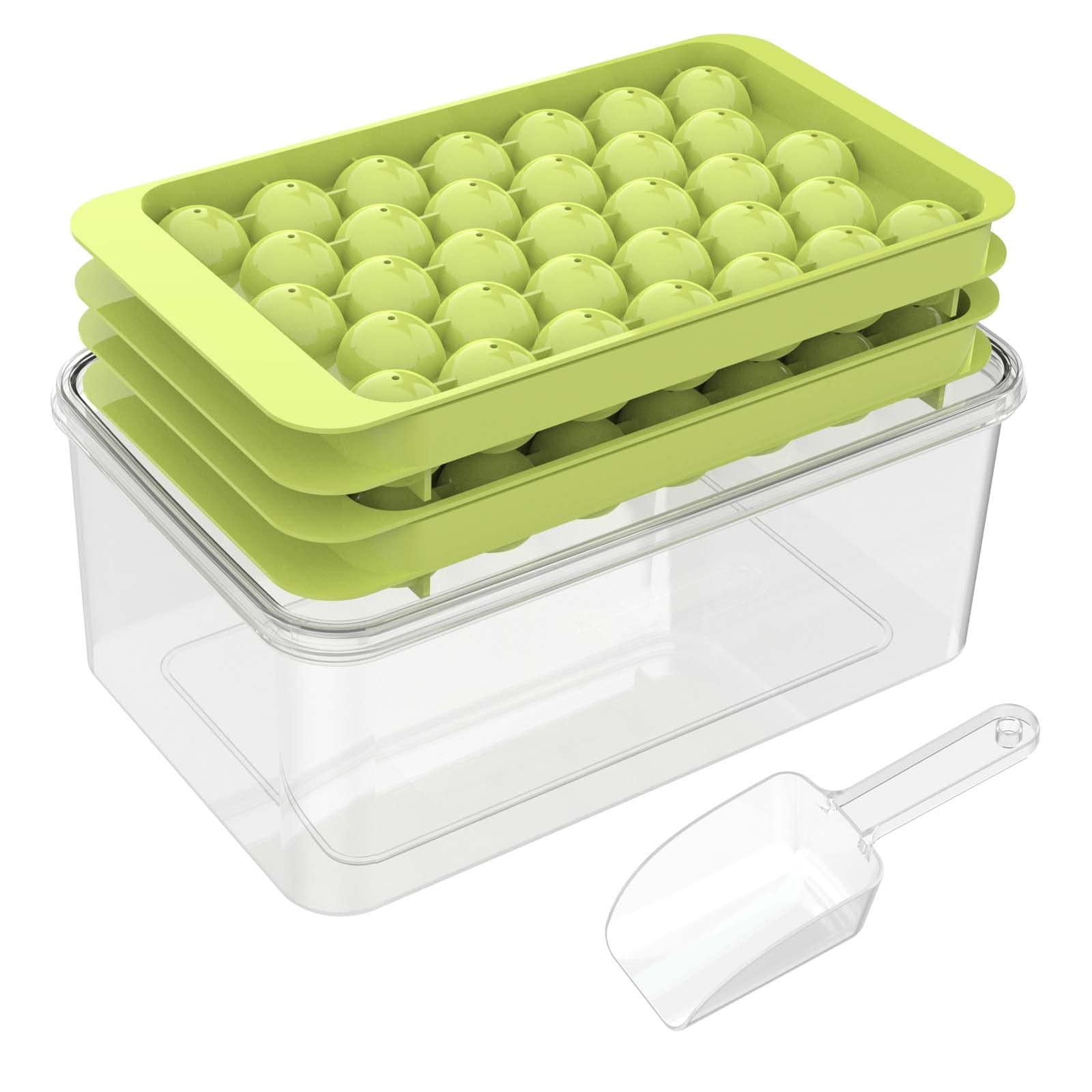 Premium Round Ice Cube Trays - 2 Pack Silicone Ice Ball Maker Mold for Freezer, 1.2 Inch Sphere Ice Cubes for Cocktails, Whiskey, Soda & Coffee - Includes Ice Bin & Scoop - Perfect for Home Bars, Parties & Chilled Beverages