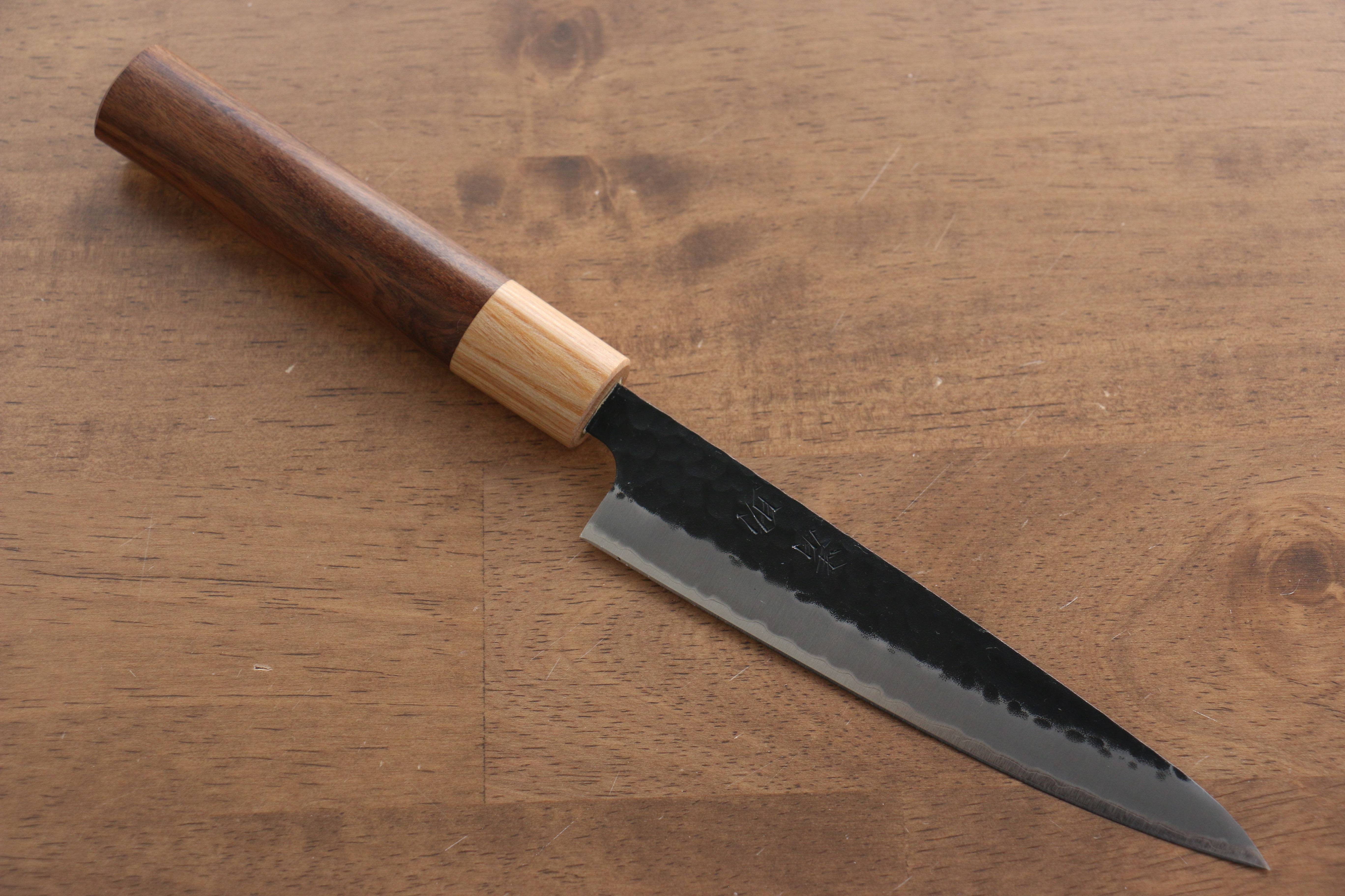 Seisuke Kokubyaku Blue Super Hammered Petty Utility Knife 135mm - Japanese Chef Knife with Morado Wood Handle for Precision Slicing, Peeling & Garnishing - Perfect for Home Cooks & Professional Kitchens