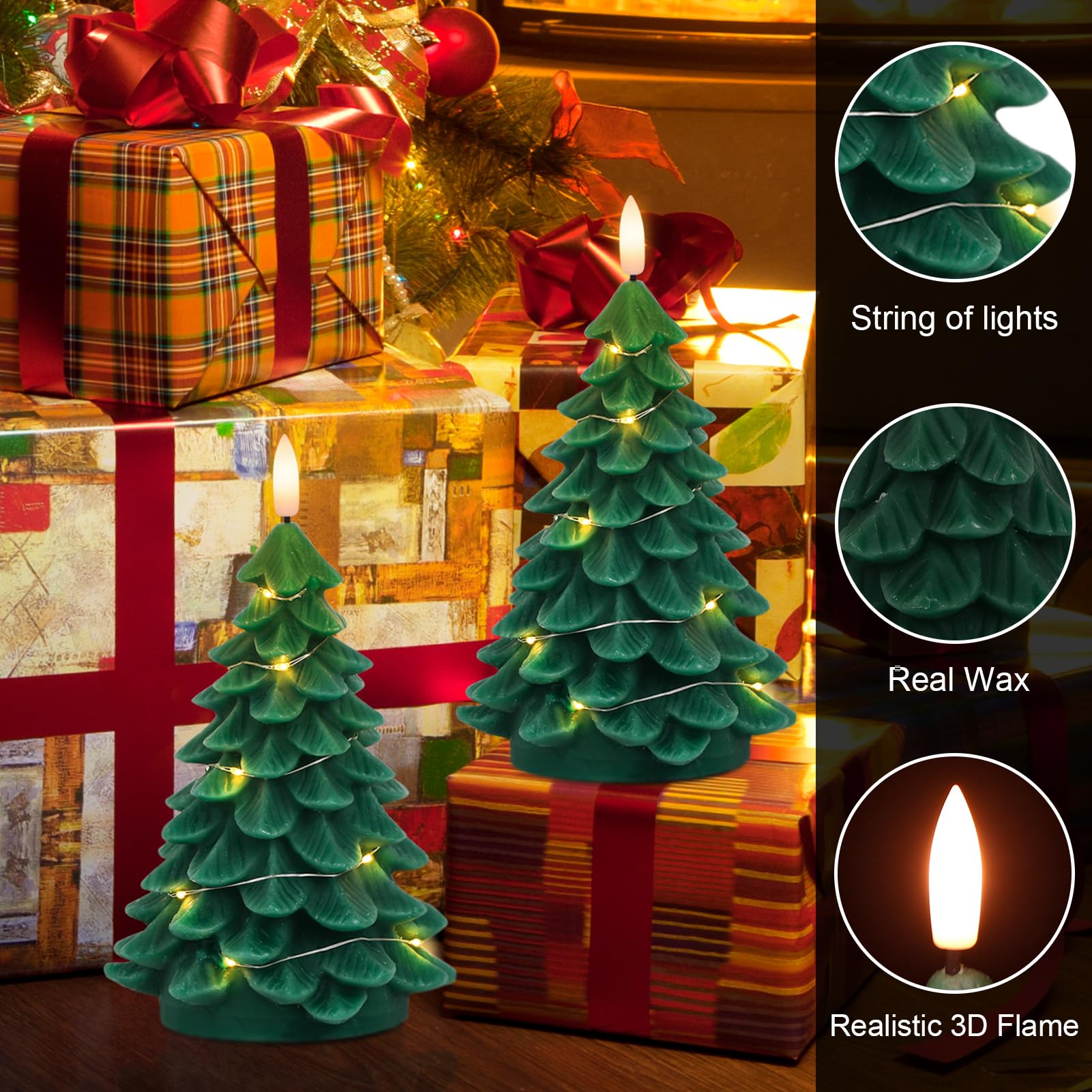 Remote Timer LED Flameless Christmas Candles - 2 Pack for Holiday Decor