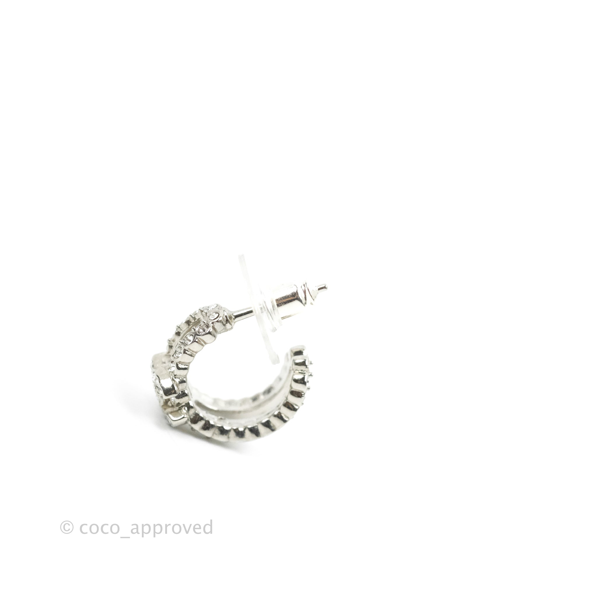 Chanel CC Crystal Hoop Earrings for Women - Silver Tone 22B Collection | Luxury Fashion Jewelry for Parties, Weddings & Special Occasions