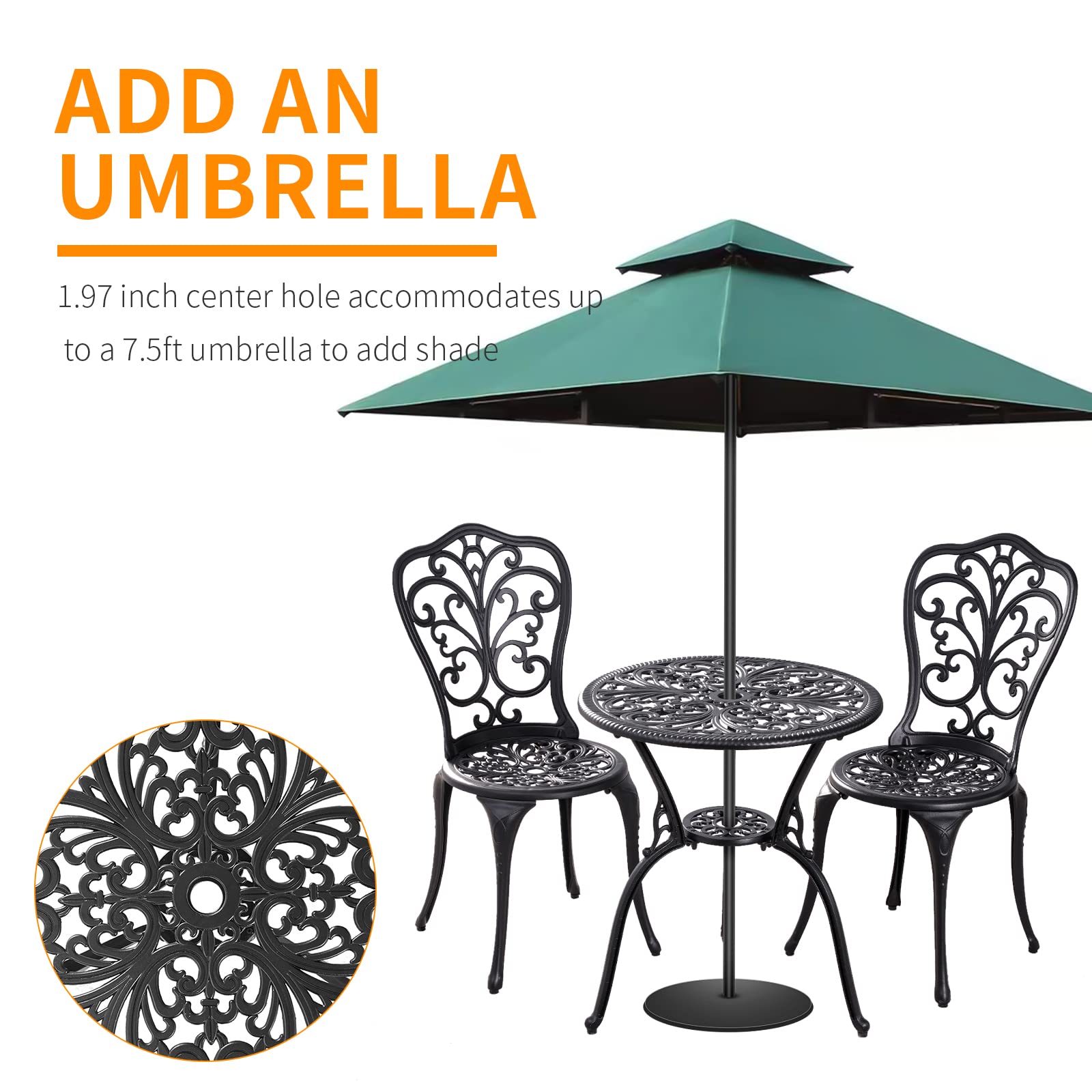 3-Piece Outdoor Bistro Set - Durable Cast Aluminum Patio Table & 2 Chairs - Black Small Porch Furniture for Garden, Balcony & Backyard Relaxation