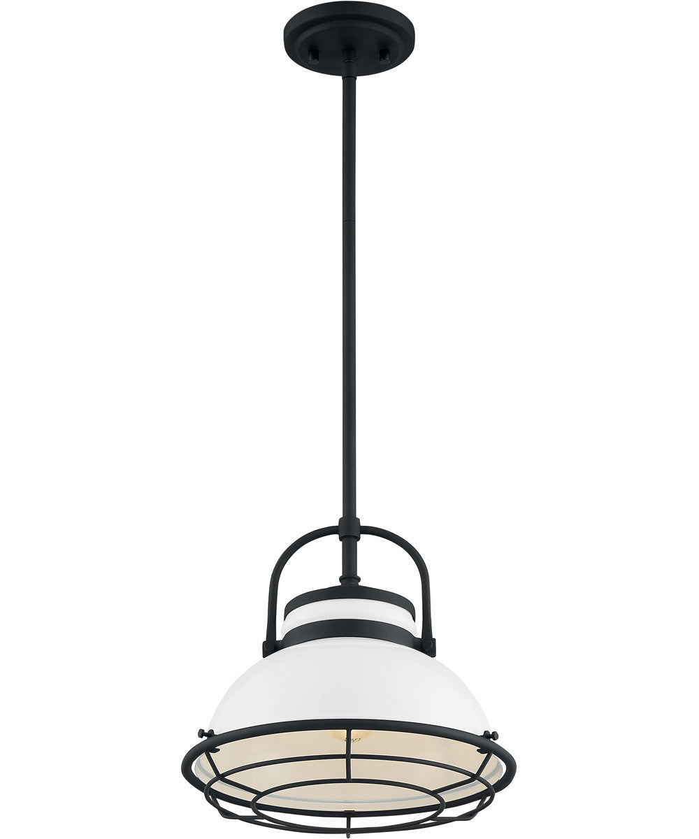 12W Upton 1 Light Pendant - Gloss White with Black Accents - Modern Ceiling Light for Kitchen Island, Dining Room, and Entryway Lighting