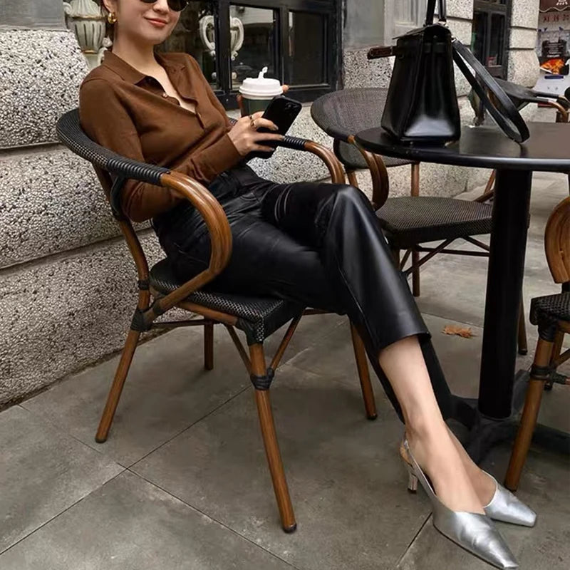 Genuine Leather Pants for Women - High Waist Slim Fit Pencil Pants, Ankle Length Sheepskin Trousers for Autumn Winter 2023 | Office Wear, Casual Outfits & Night Out Fashion